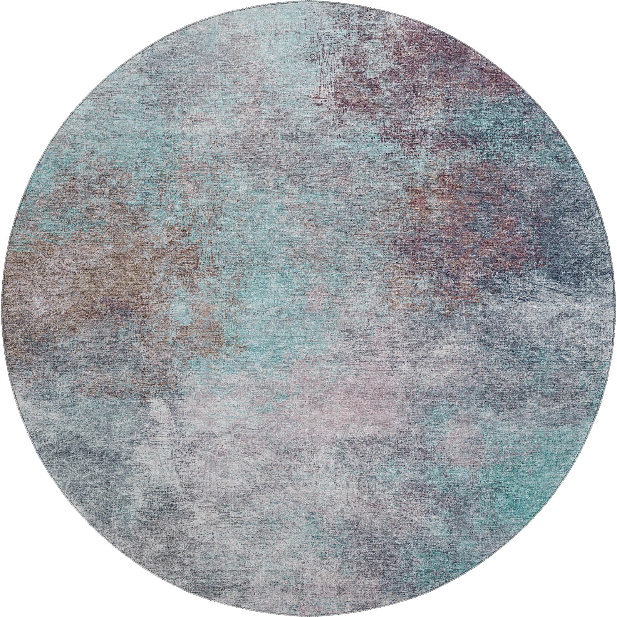 Bergen Machine Washable Transitional Teal Rug 8' x 8' #shape_Round