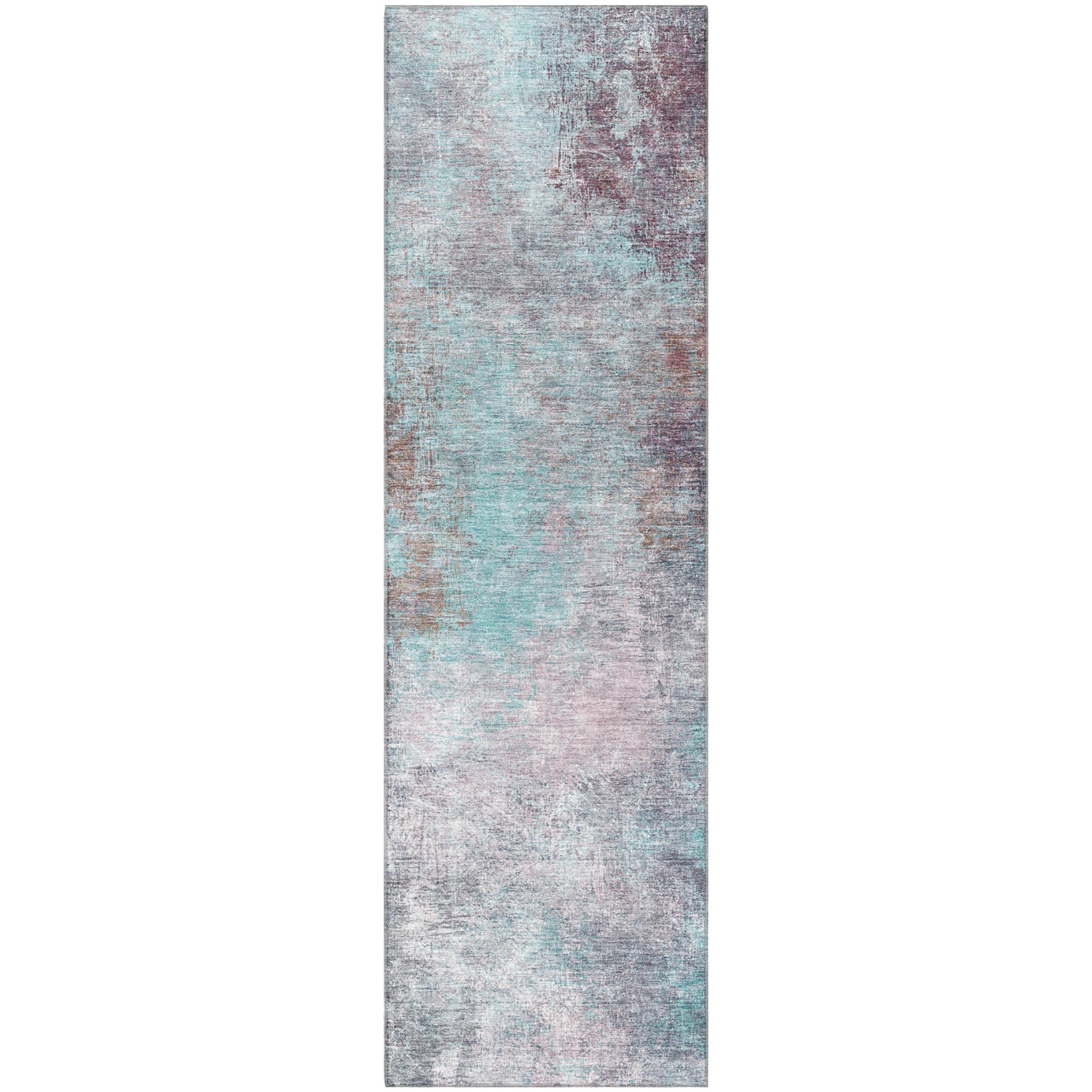 Bergen Machine Washable Transitional Teal Rug 2'3" x 7'6" #shape_Runner