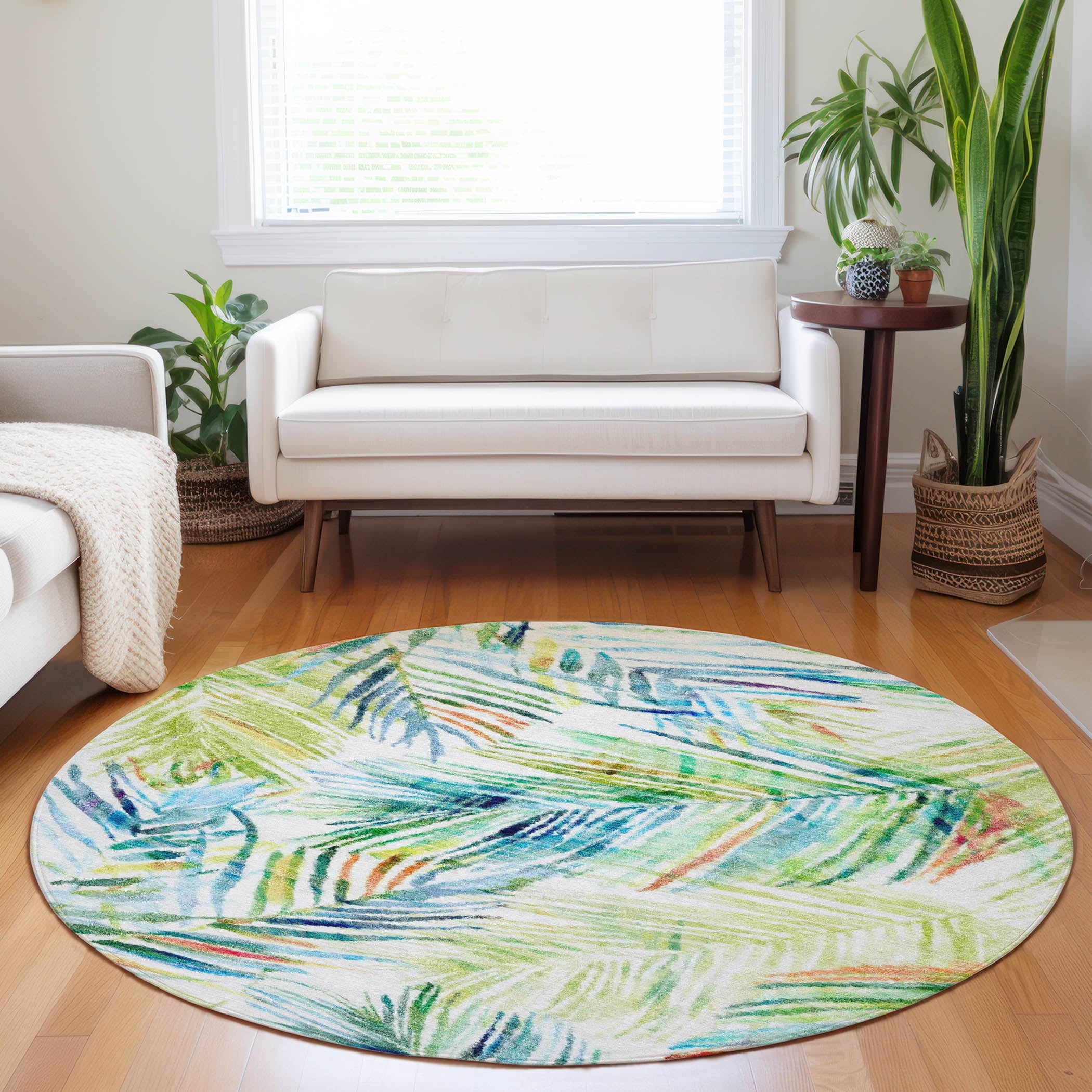 Seoul Machine Washable Tropical Multi Rug 8' x 8' #shape_Round