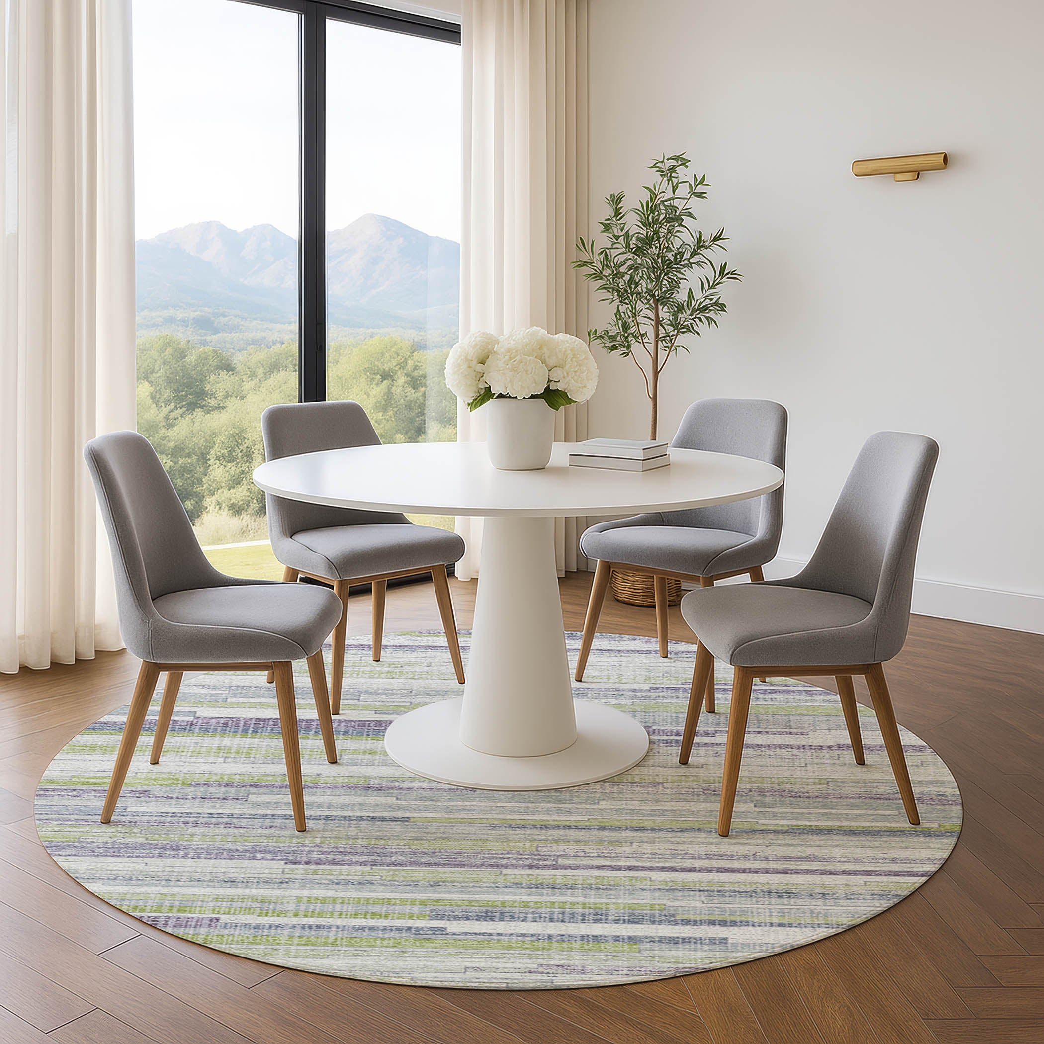 Seville Machine Washable Transitional Aloe Green Rug 8' x 8' #shape_Round