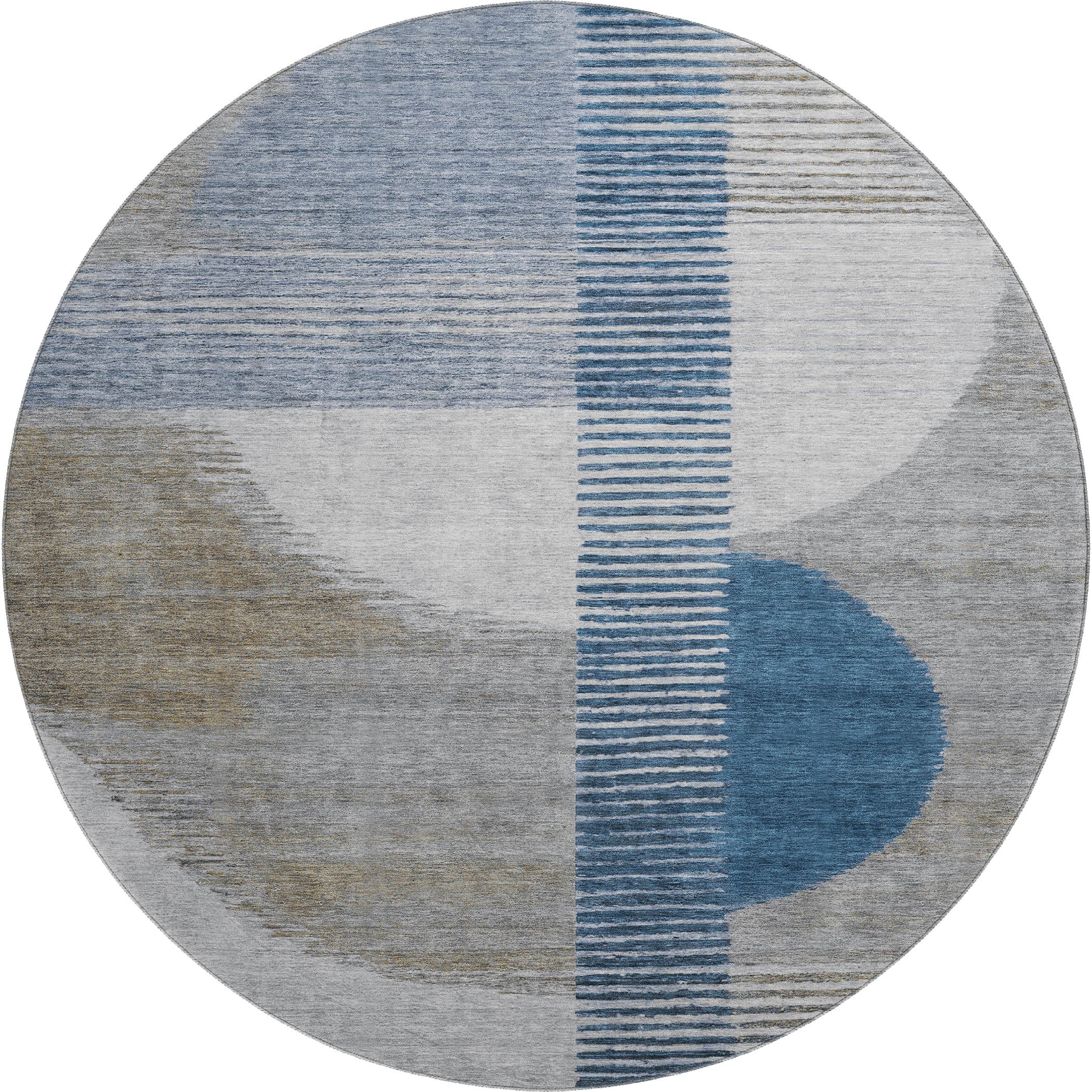 Valletta Machine Washable Transitional Denim Blue Rug 8' x 8' #shape_Round