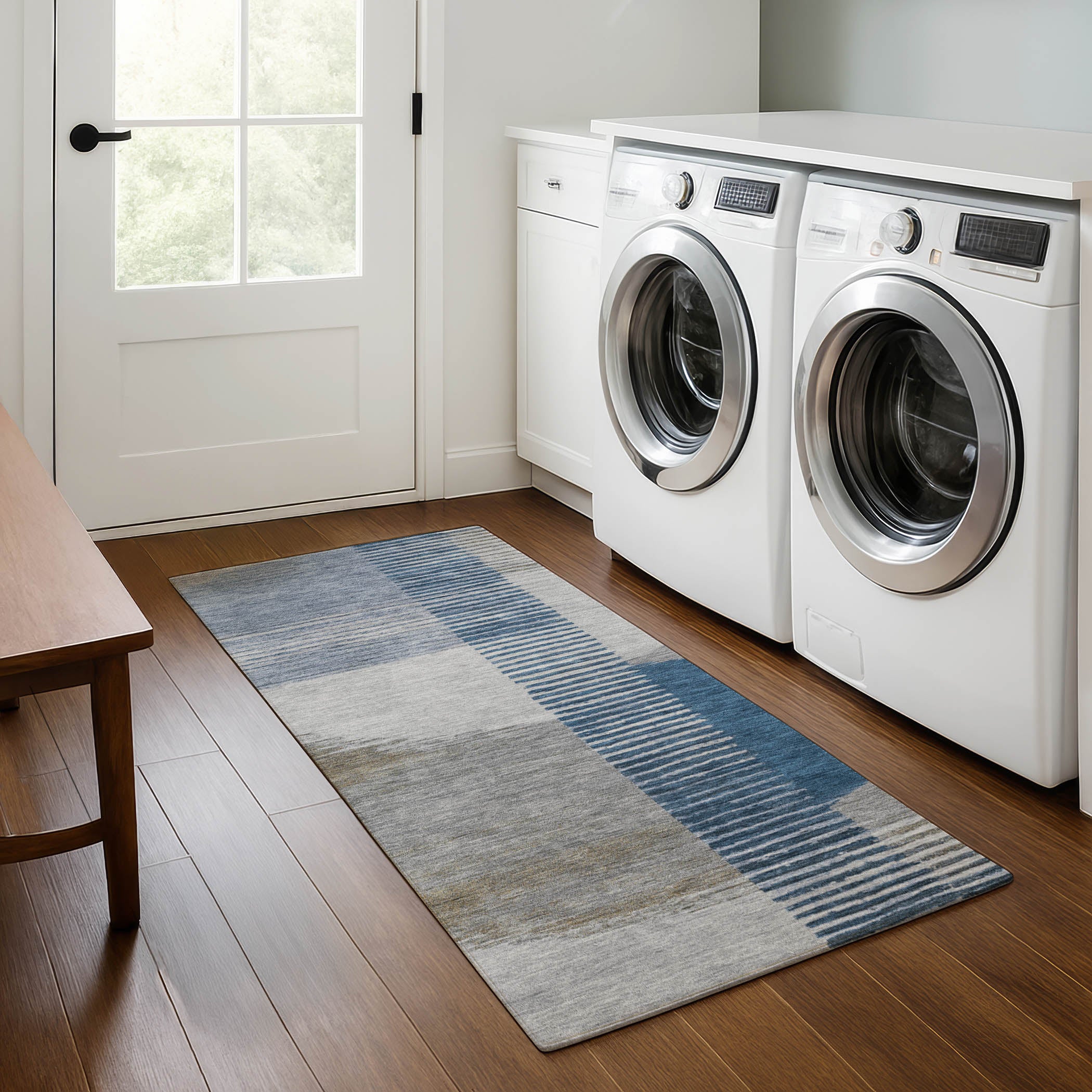 Valletta Machine Washable Transitional Denim Blue Rug 2'3" x 7'6" #shape_Runner