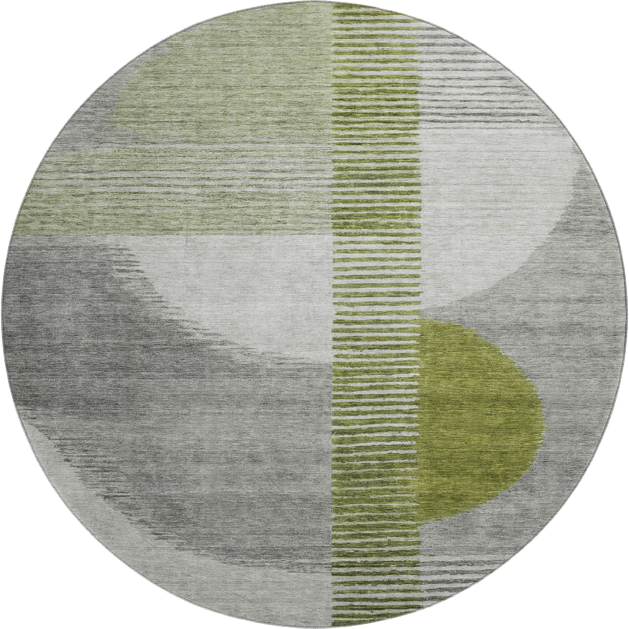 Valletta Machine Washable Transitional Olive Green Rug 8' x 8' #shape_Round