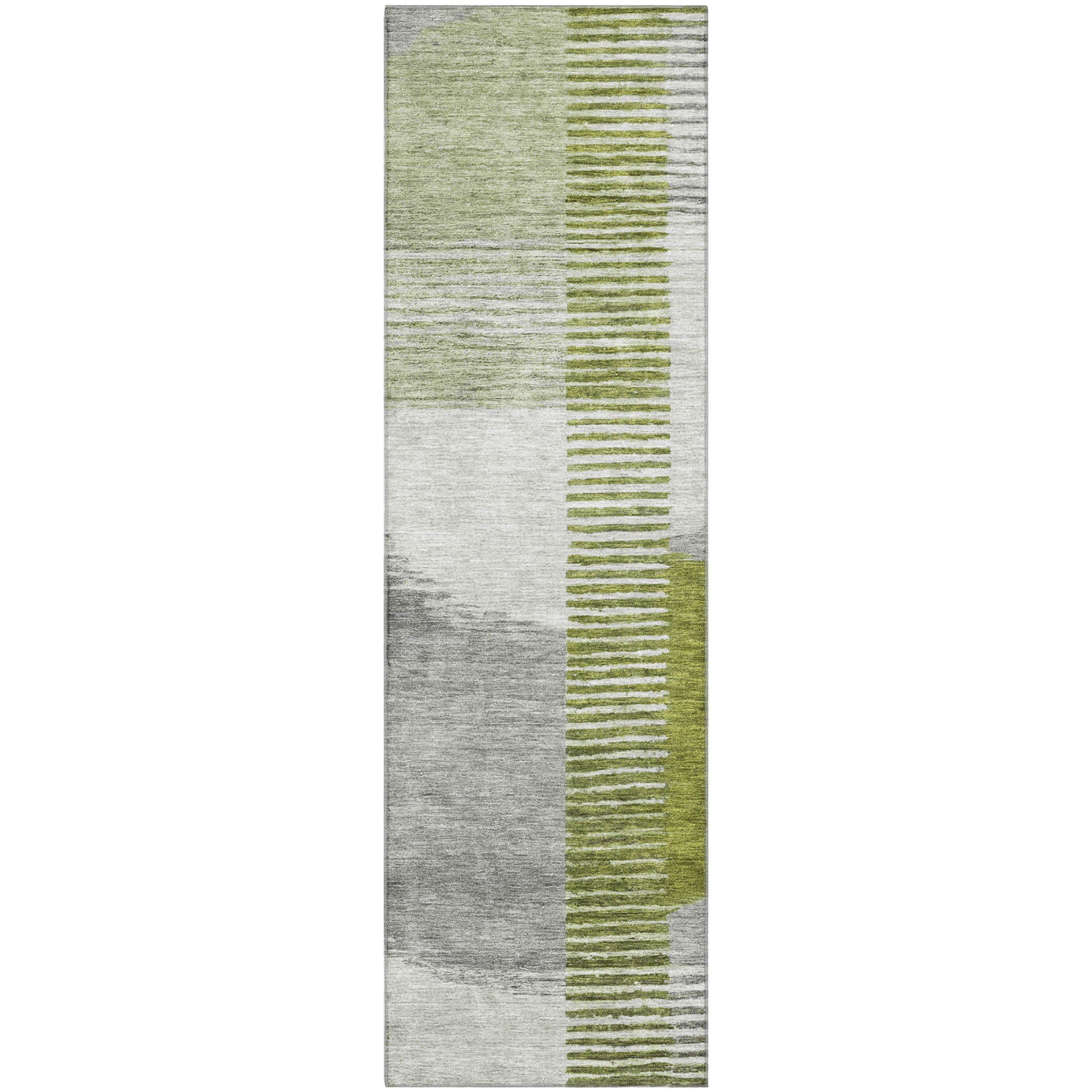 Valletta Machine Washable Transitional Olive Green Rug 2'3" x 7'6" #shape_Runner