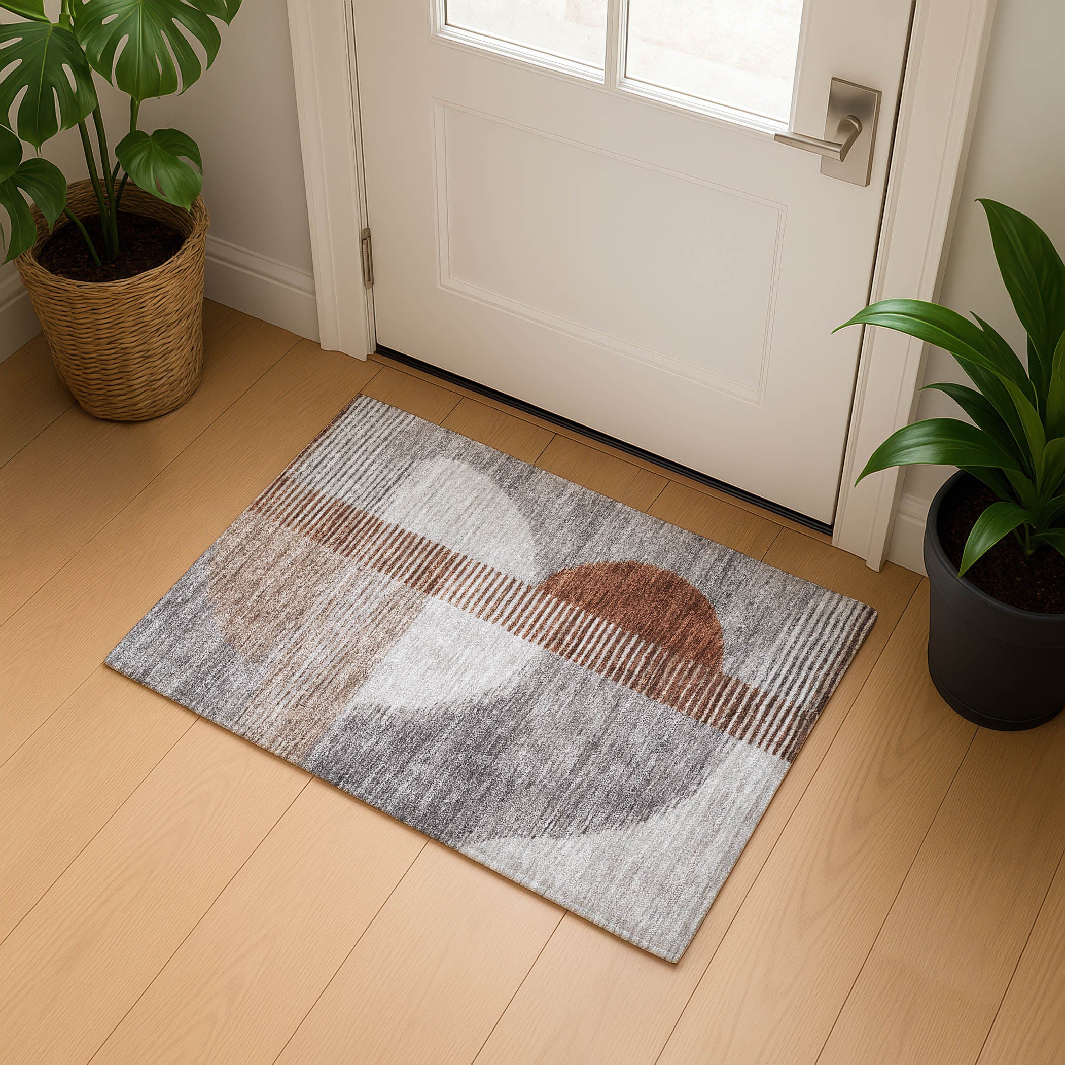 Valletta Machine Washable Transitional Taupe Brown Rug 1'8" x 2'6" #shape_Rectangle