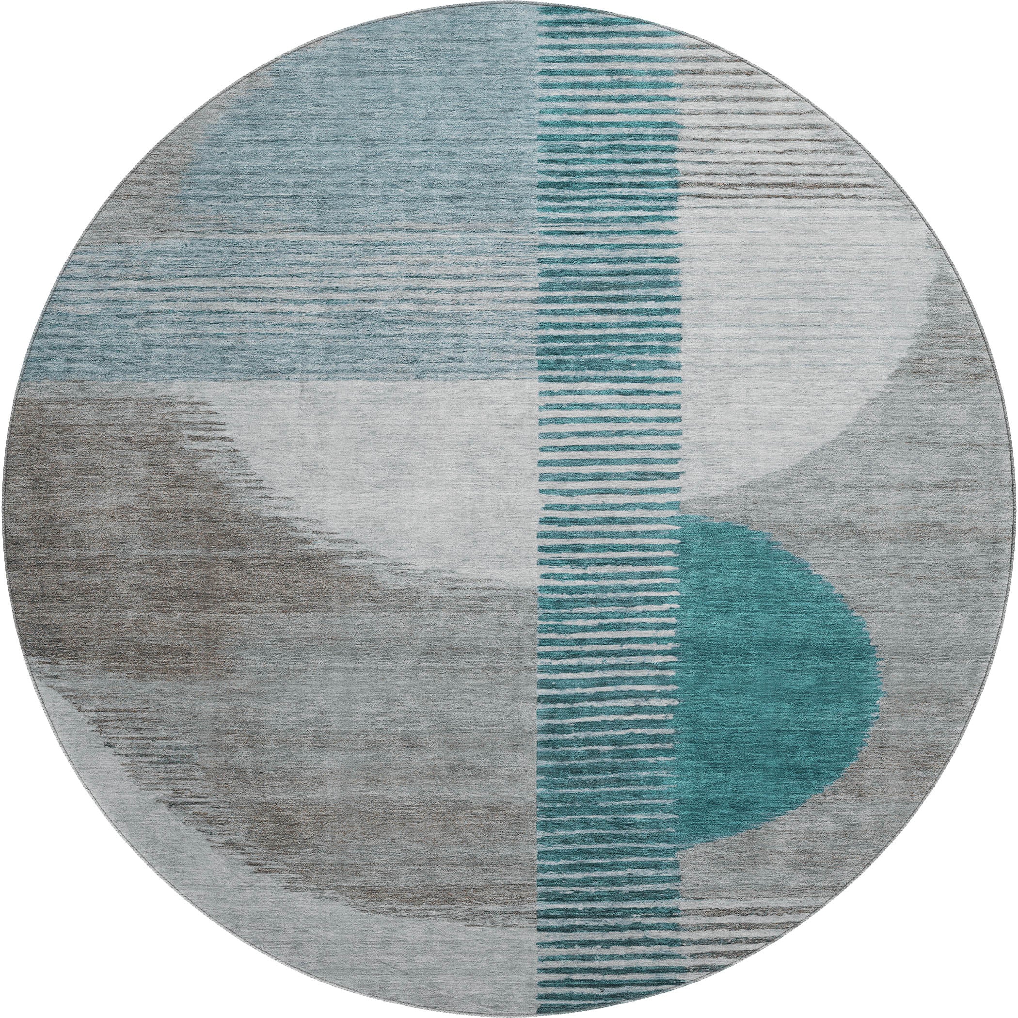 Valletta Machine Washable Transitional Teal Rug 8' x 8' #shape_Round