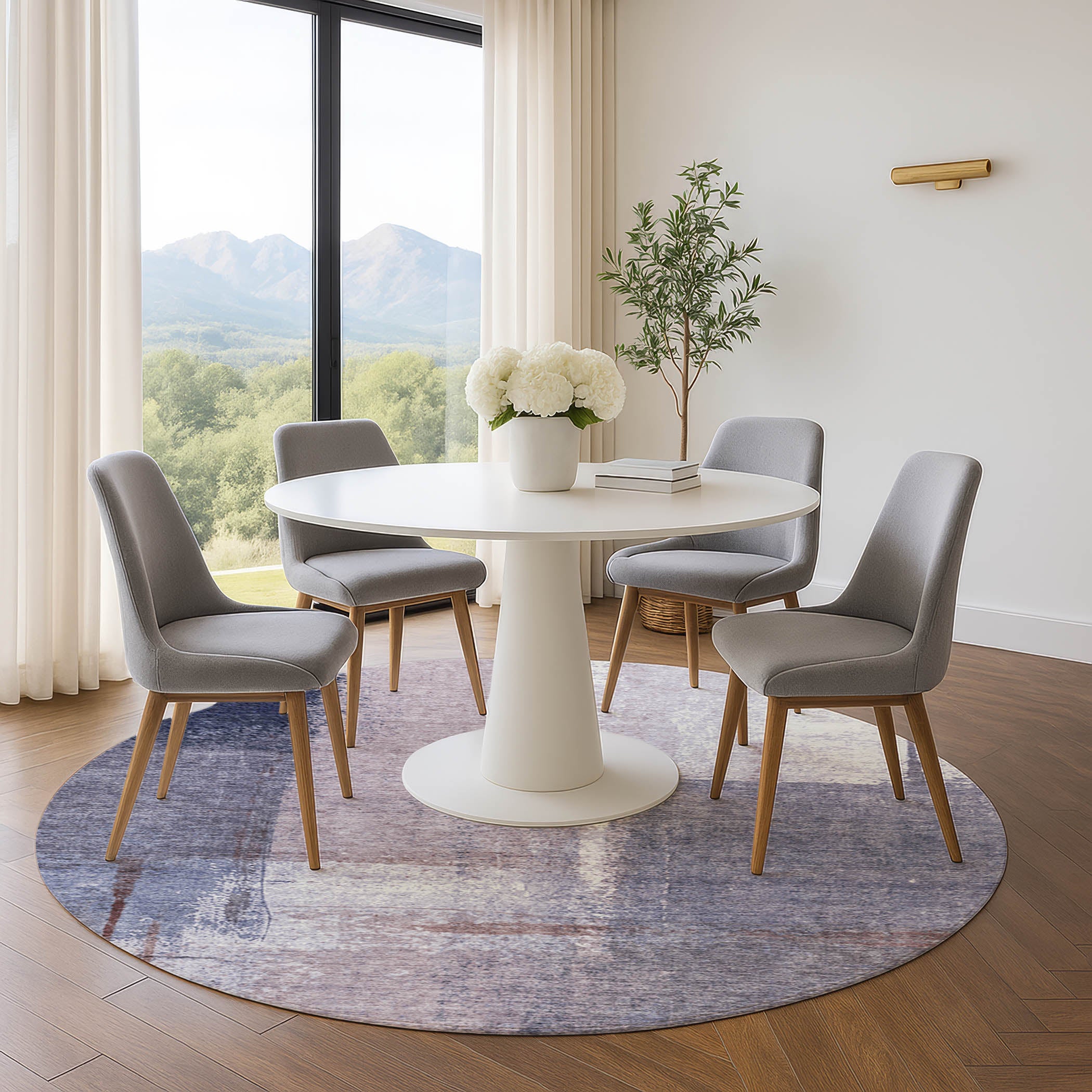 Tbilisi Machine Washable Transitional Lavender Purple Rug 8' x 8' #shape_Round
