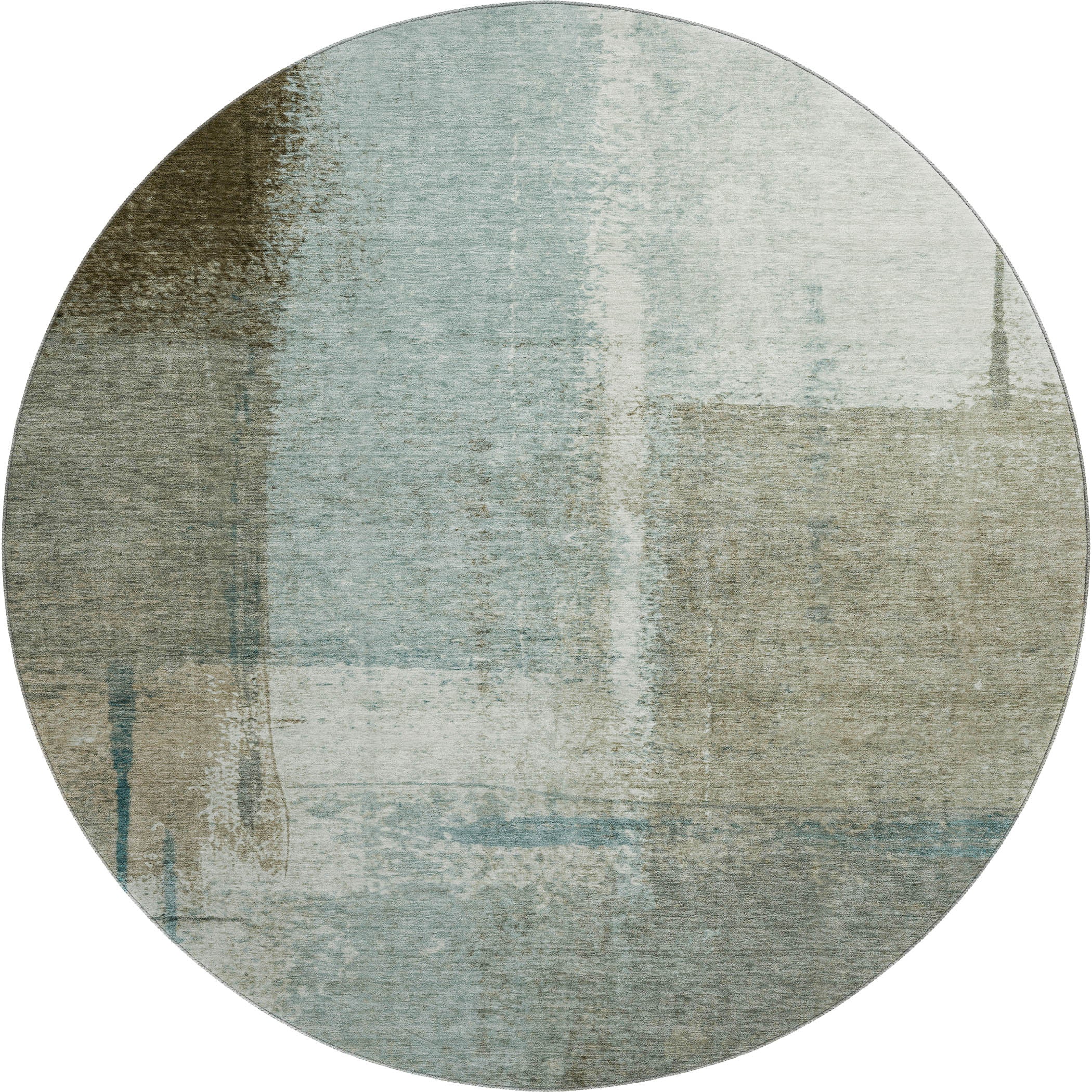 Tbilisi Machine Washable Transitional Seafoam Blue Rug 8' x 8' #shape_Round