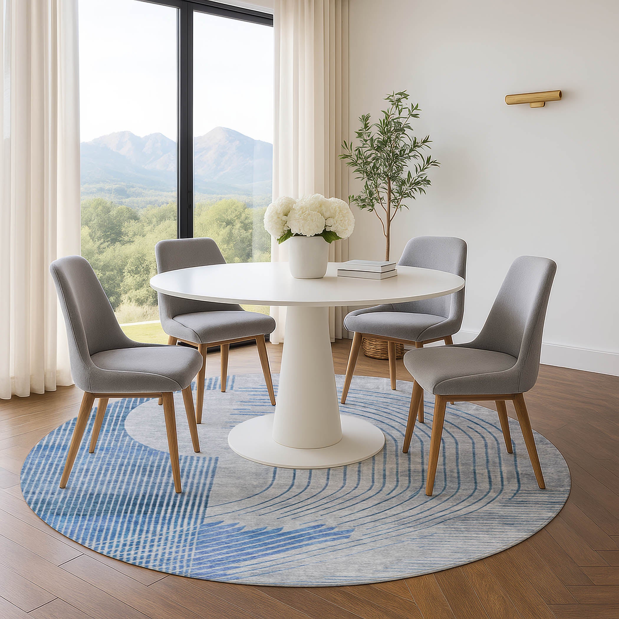 Antigua Machine Washable Transitional Blue Rug 8' x 8' #shape_Round
