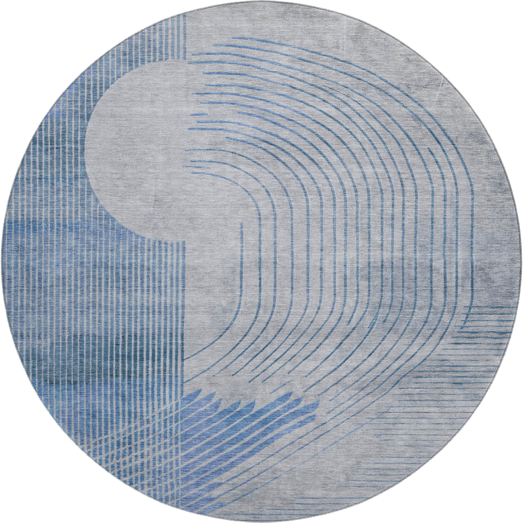 Antigua Machine Washable Transitional Blue Rug 8' x 8' #shape_Round