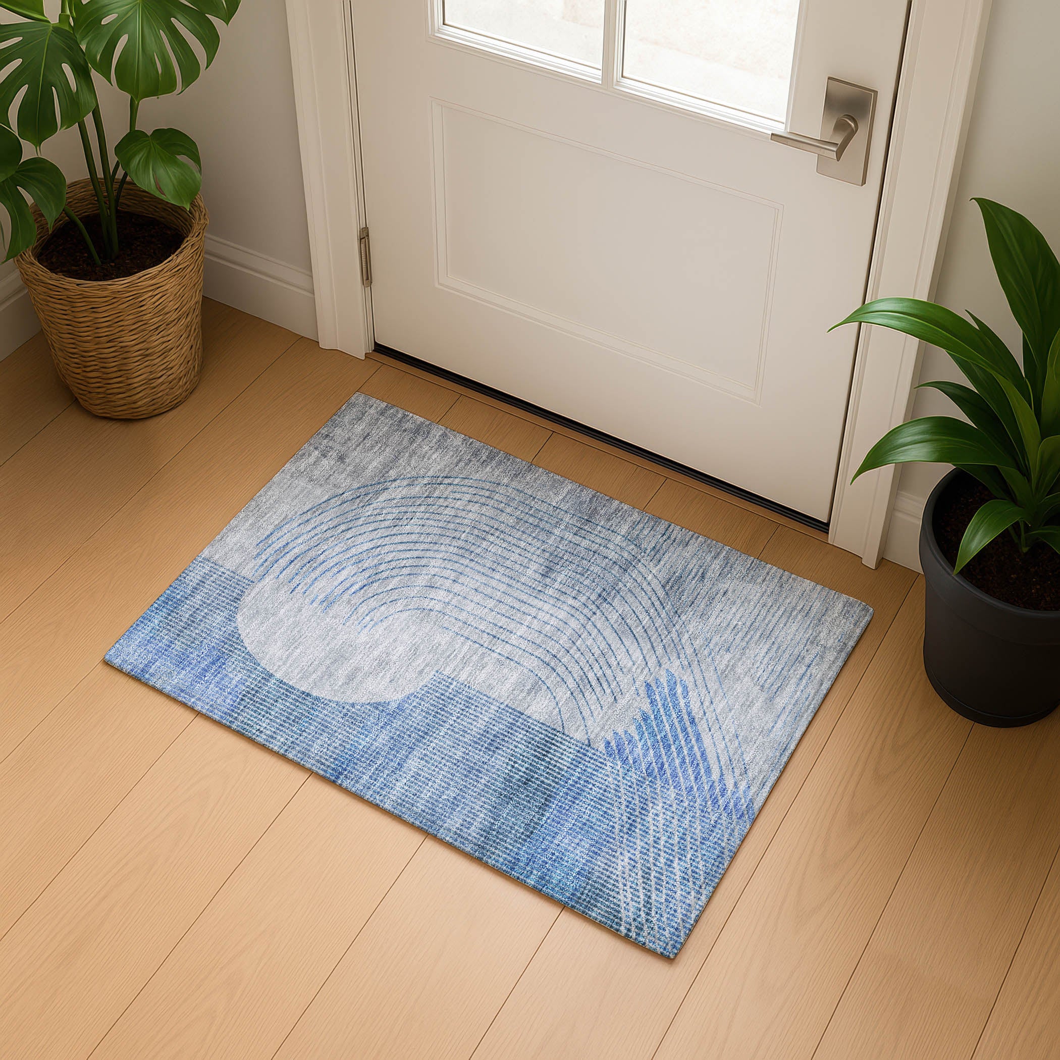 Antigua Machine Washable Transitional Blue Rug 1'8" x 2'6" #shape_Rectangle
