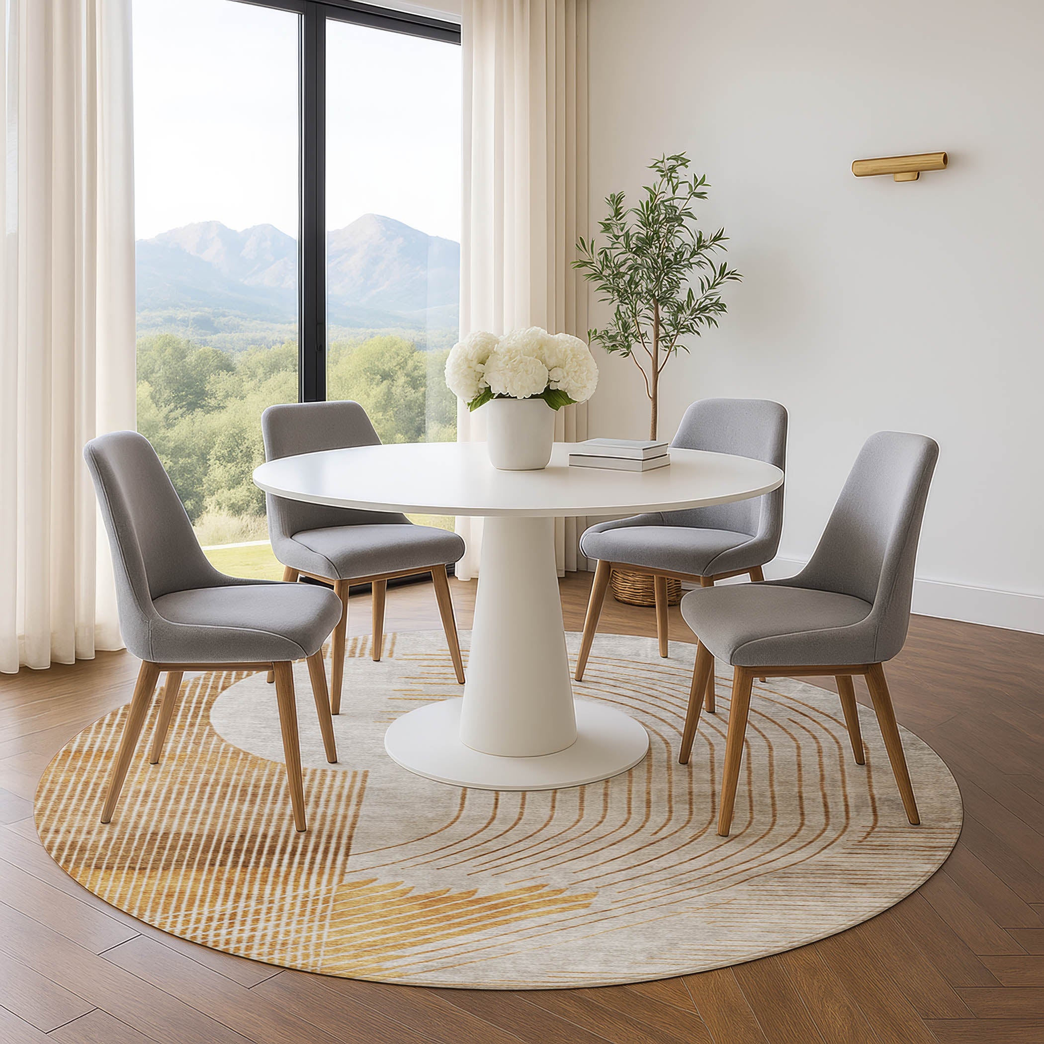 Antigua Machine Washable Transitional Gold Rug 8' x 8' #shape_Round