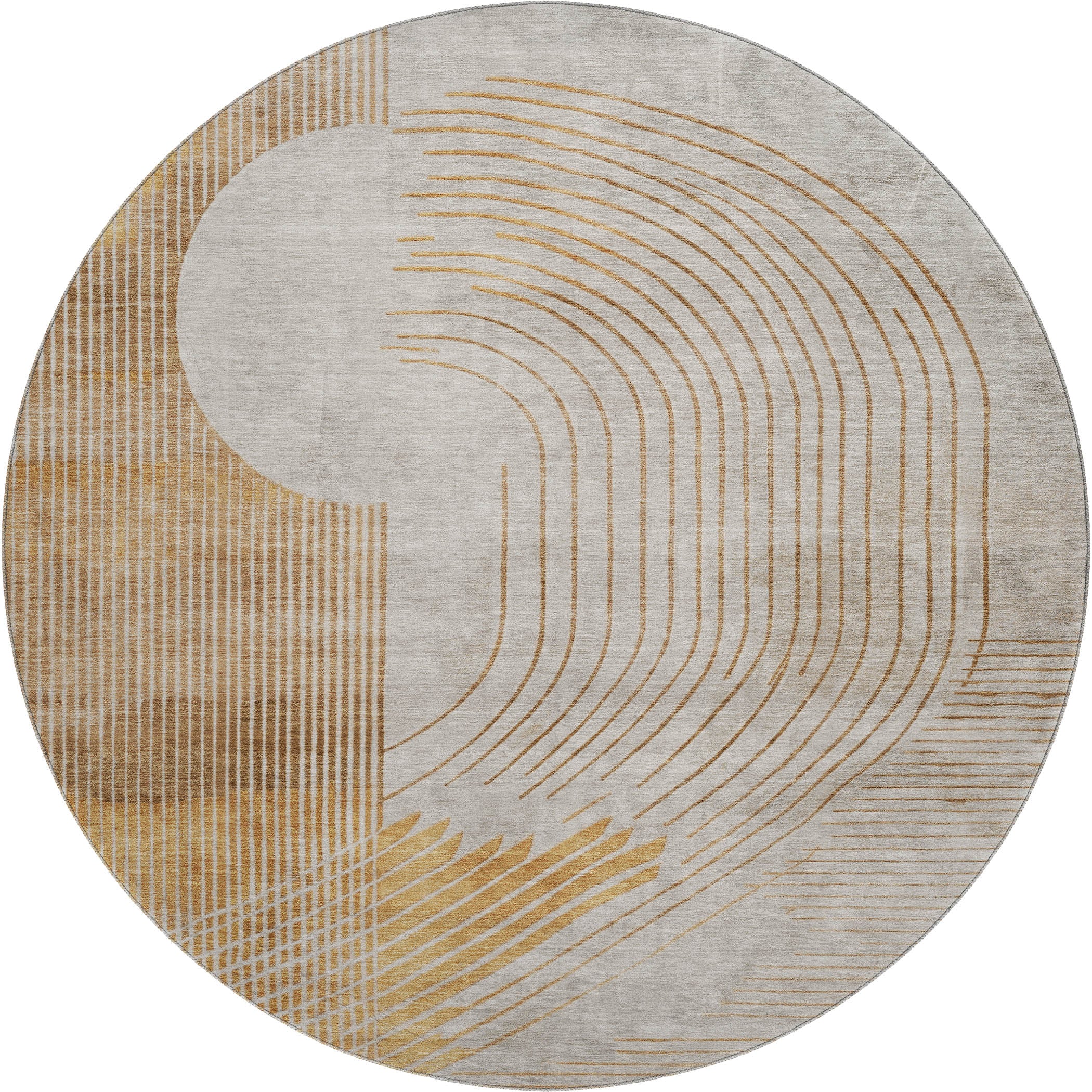 Antigua Machine Washable Transitional Gold Rug 8' x 8' #shape_Round