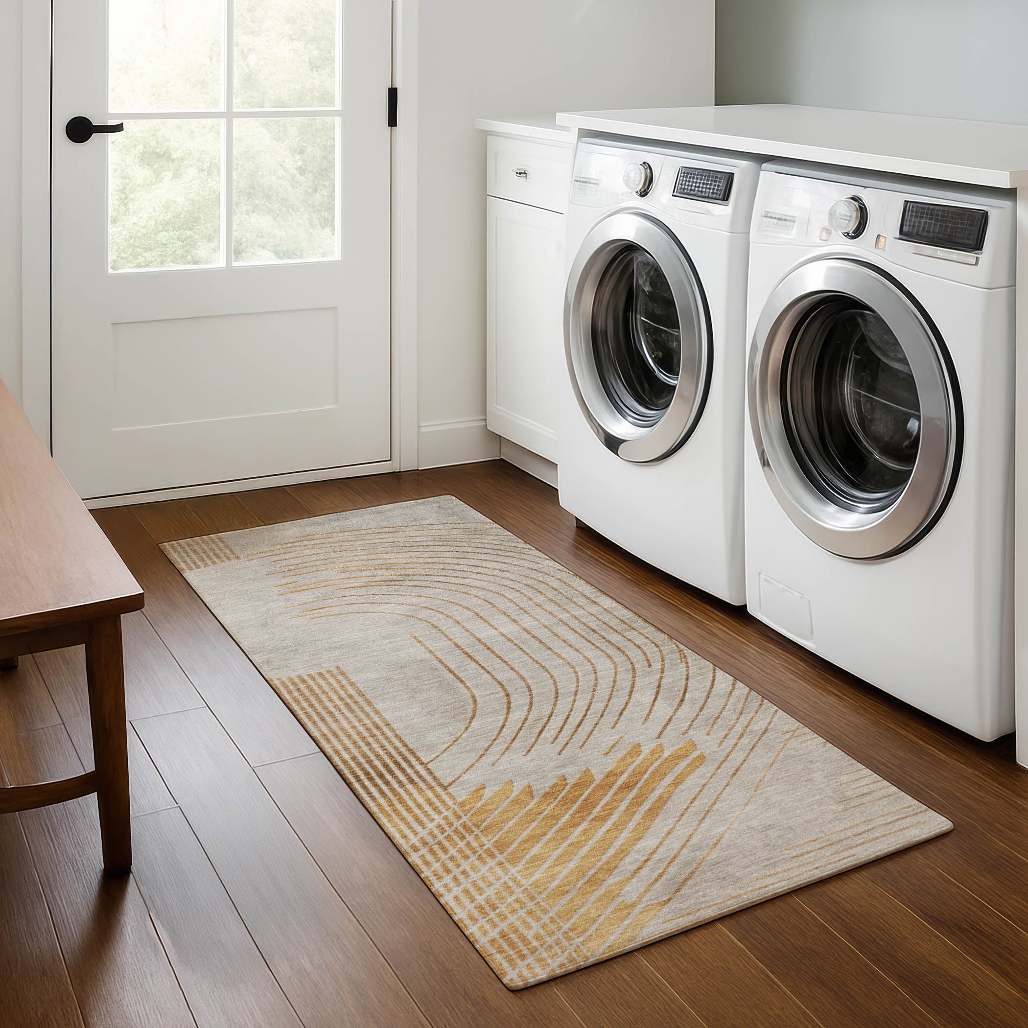 Antigua Machine Washable Transitional Gold Rug 2'3" x 7'6" #shape_Runner