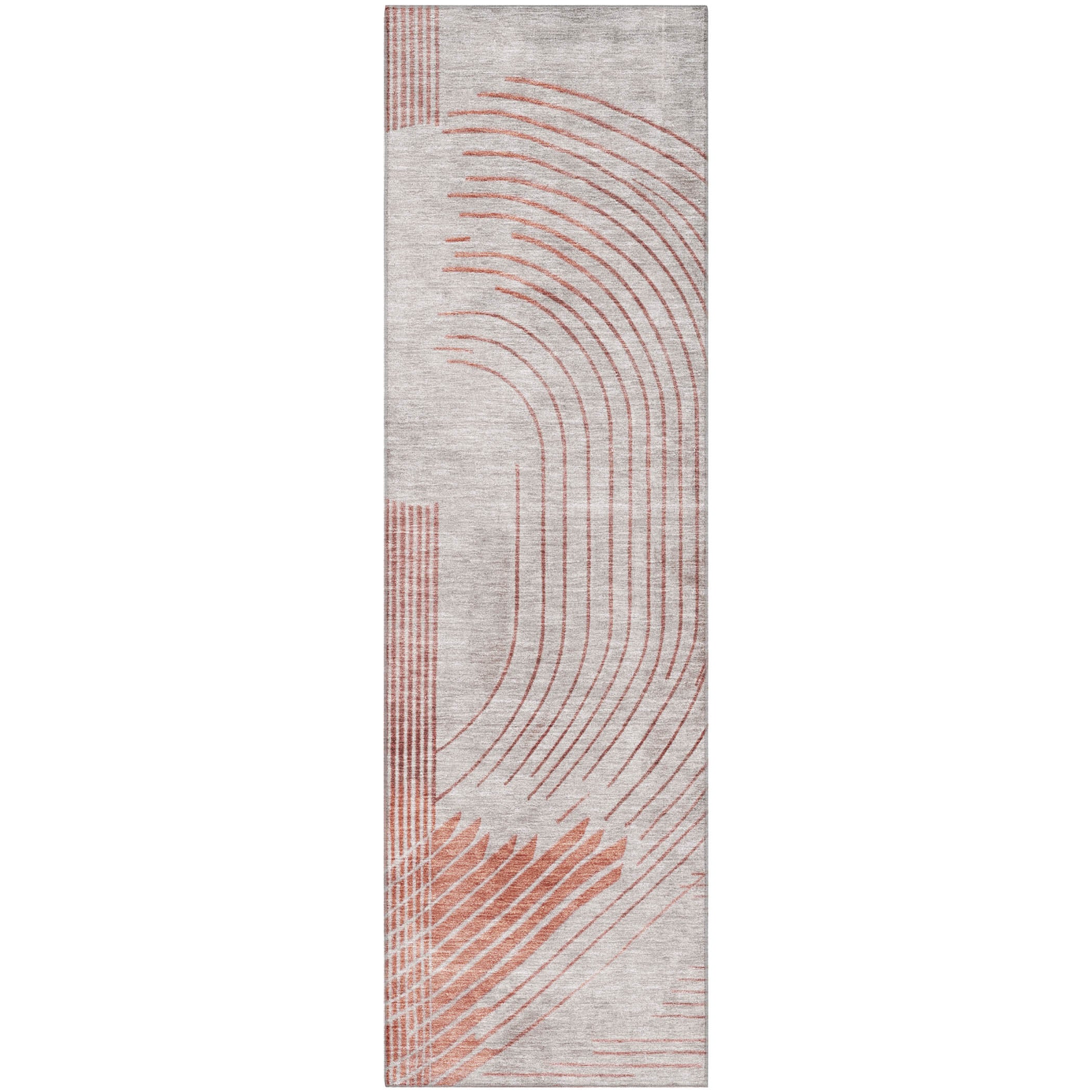 Antigua Machine Washable Transitional Salmon Orange Rug 2'3" x 7'6" #shape_Runner