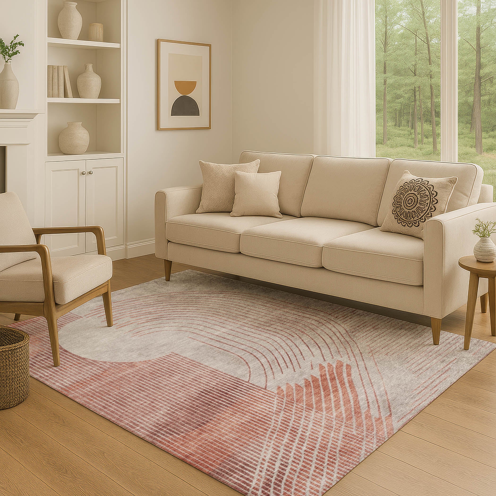 Antigua Machine Washable Transitional Salmon Orange Rug 2'6" x 3'10" #shape_Rectangle