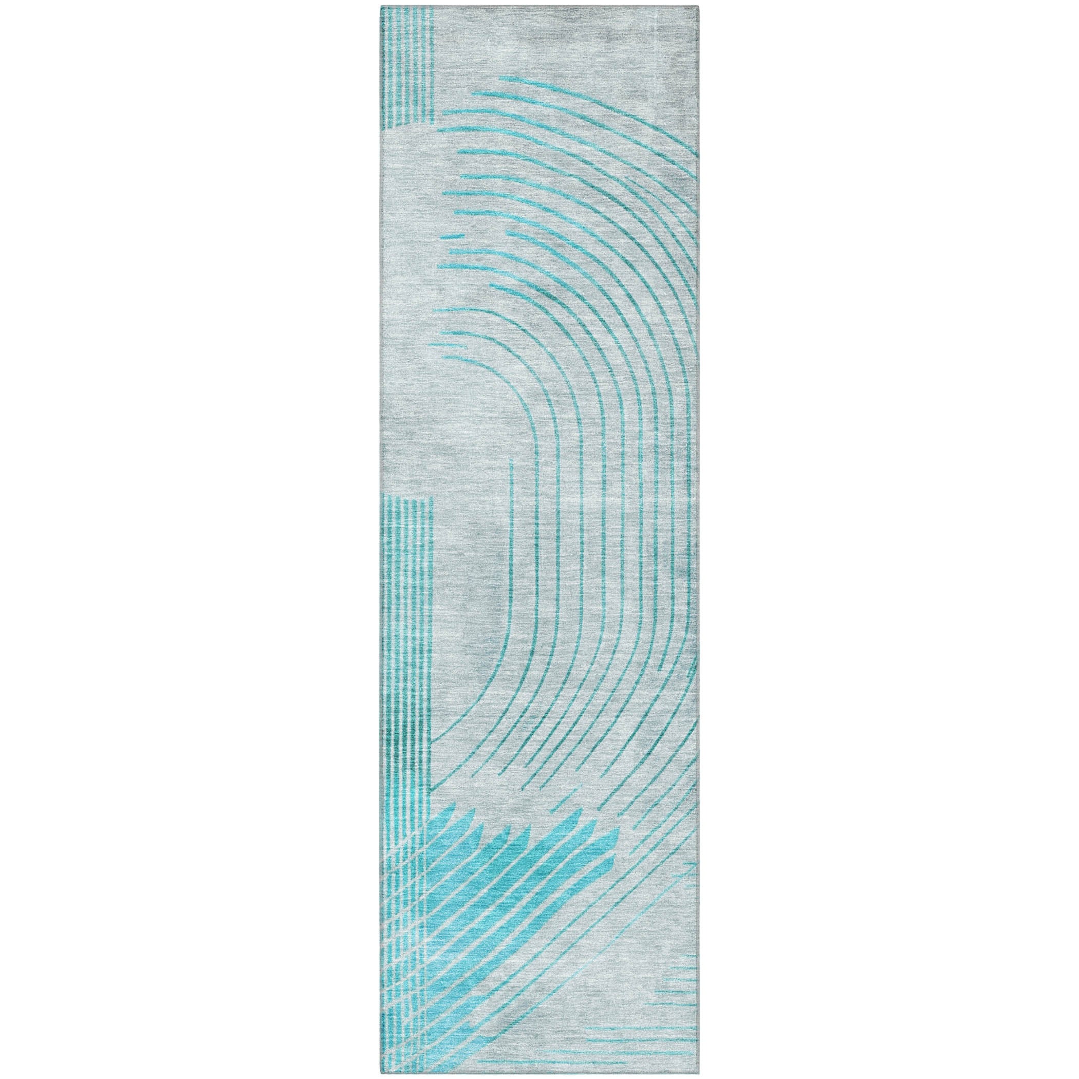 Antigua Machine Washable Transitional Teal Rug 2'3" x 7'6" #shape_Runner