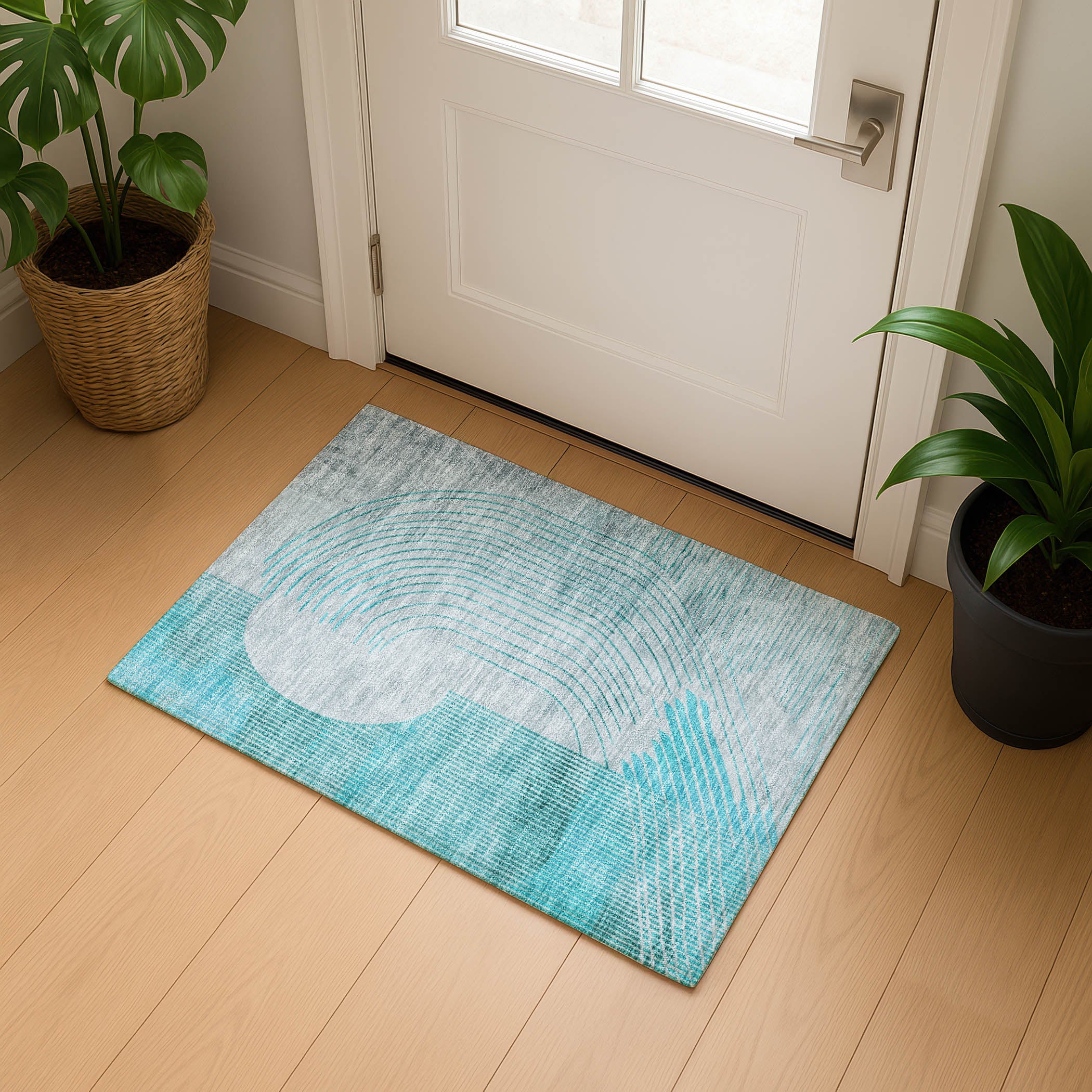 Antigua Machine Washable Transitional Teal Rug 1'8" x 2'6" #shape_Rectangle