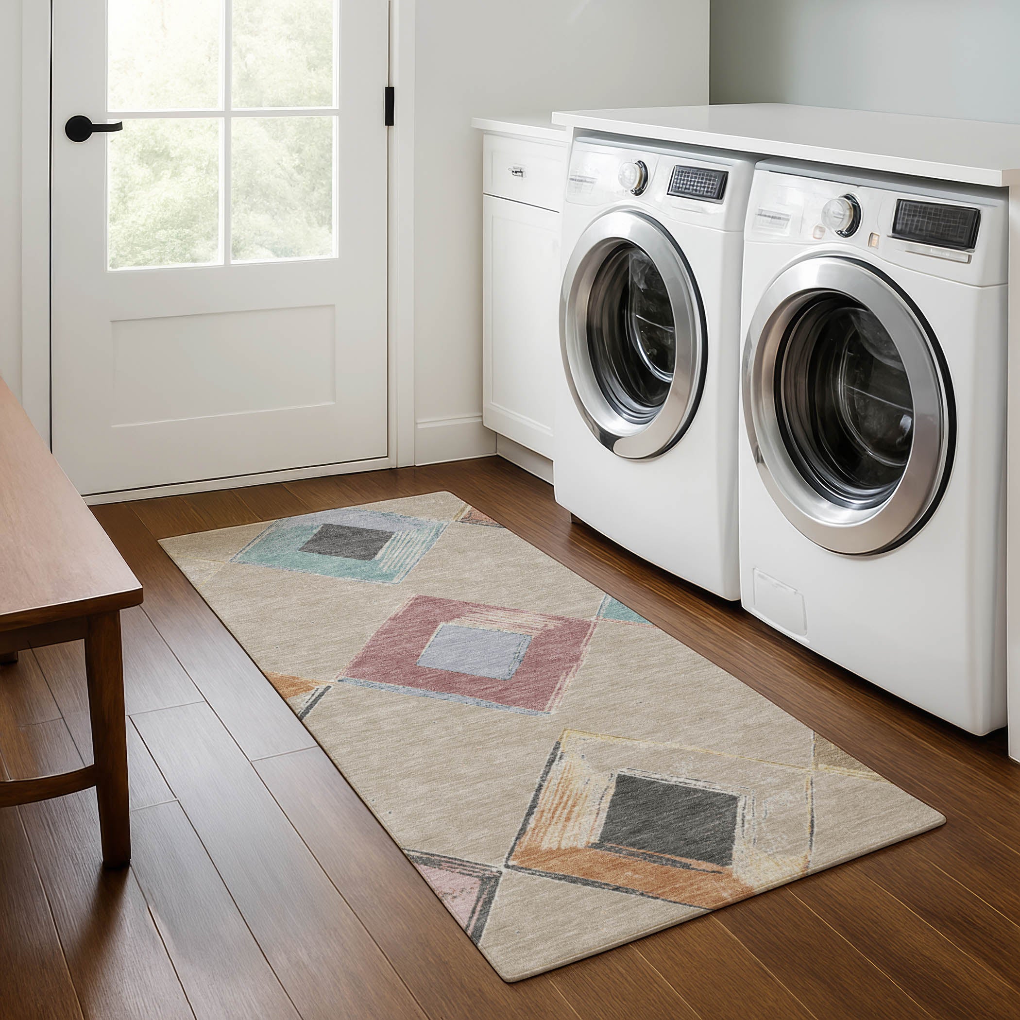 Kotor Machine Washable Transitional Beige Brown Rug 2'3" x 7'6" #shape_Runner