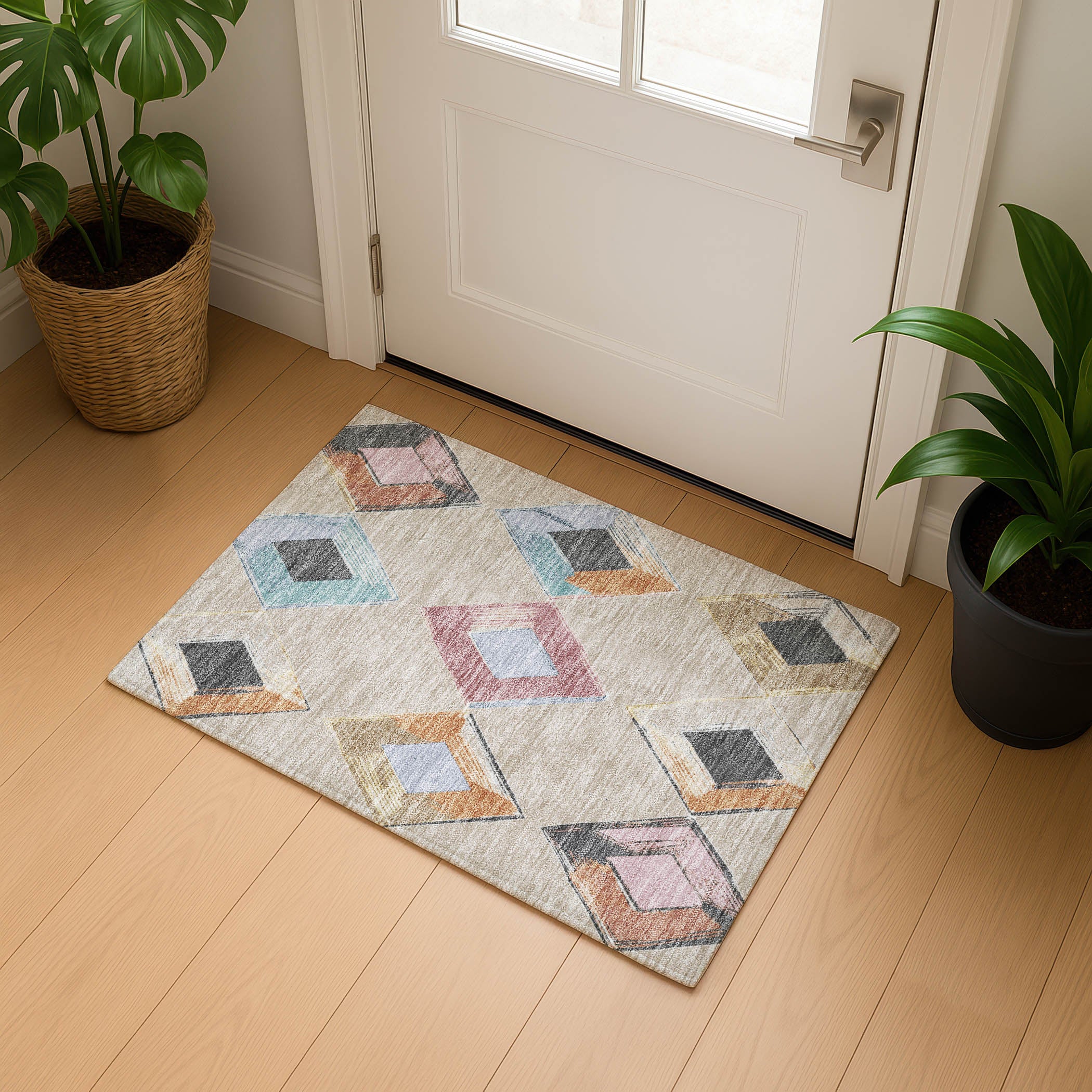 Kotor Machine Washable Transitional Beige Brown Rug 1'8" x 2'6" #shape_Rectangle