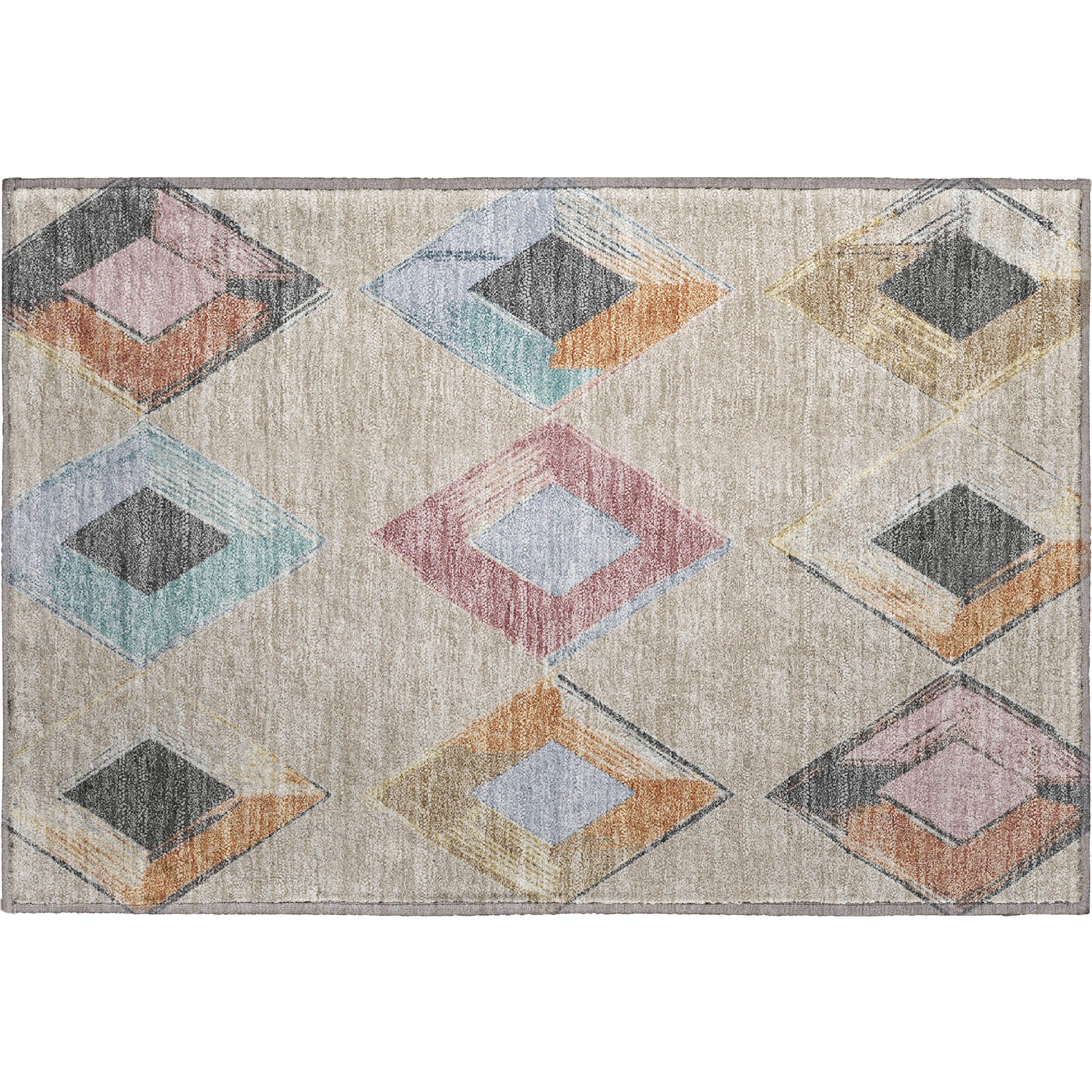 Kotor Machine Washable Transitional Beige Brown Rug 1'8" x 2'6" #shape_Rectangle