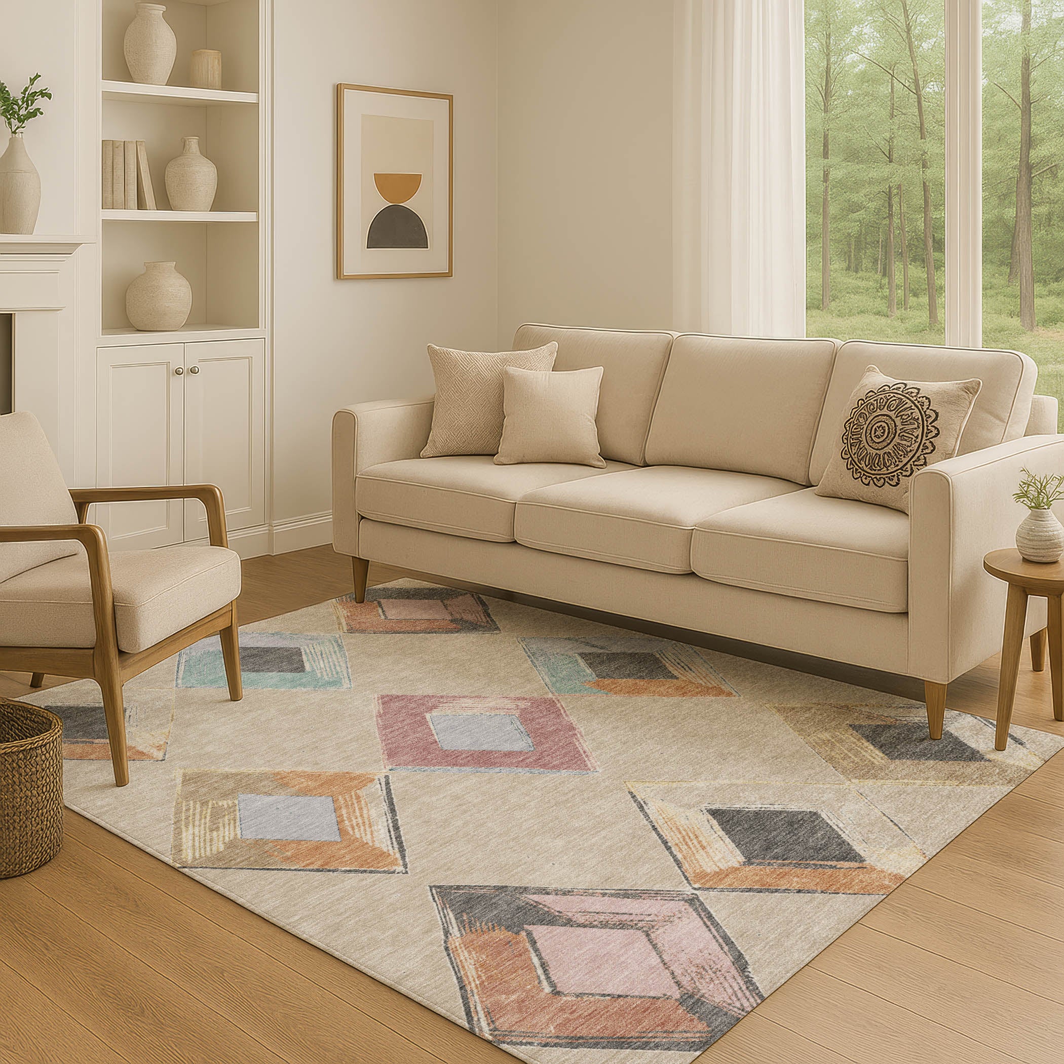 Kotor Machine Washable Transitional Beige Brown Rug 2'6" x 3'10" #shape_Rectangle