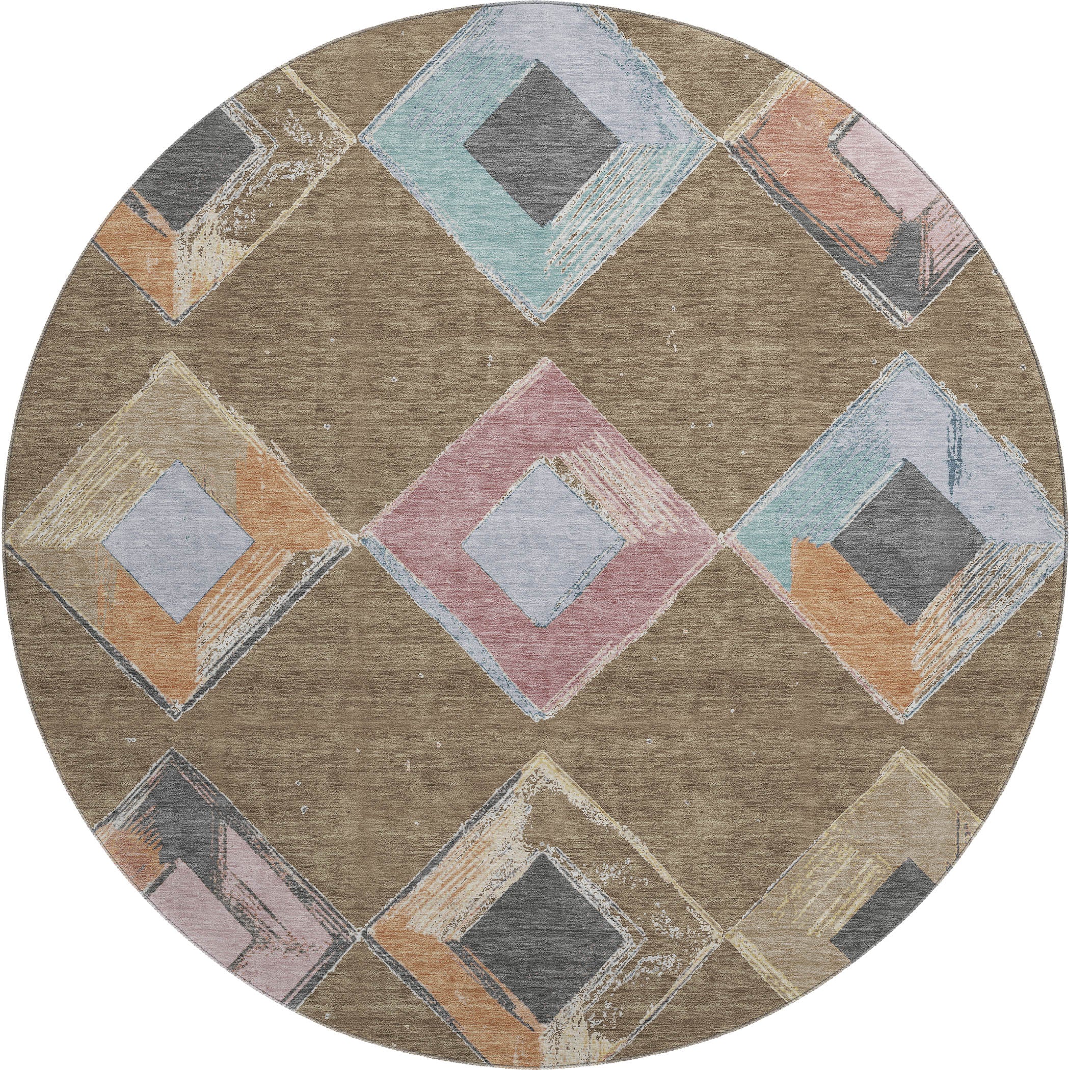 Kotor Machine Washable Transitional Brown Rug 8' x 8' #shape_Round
