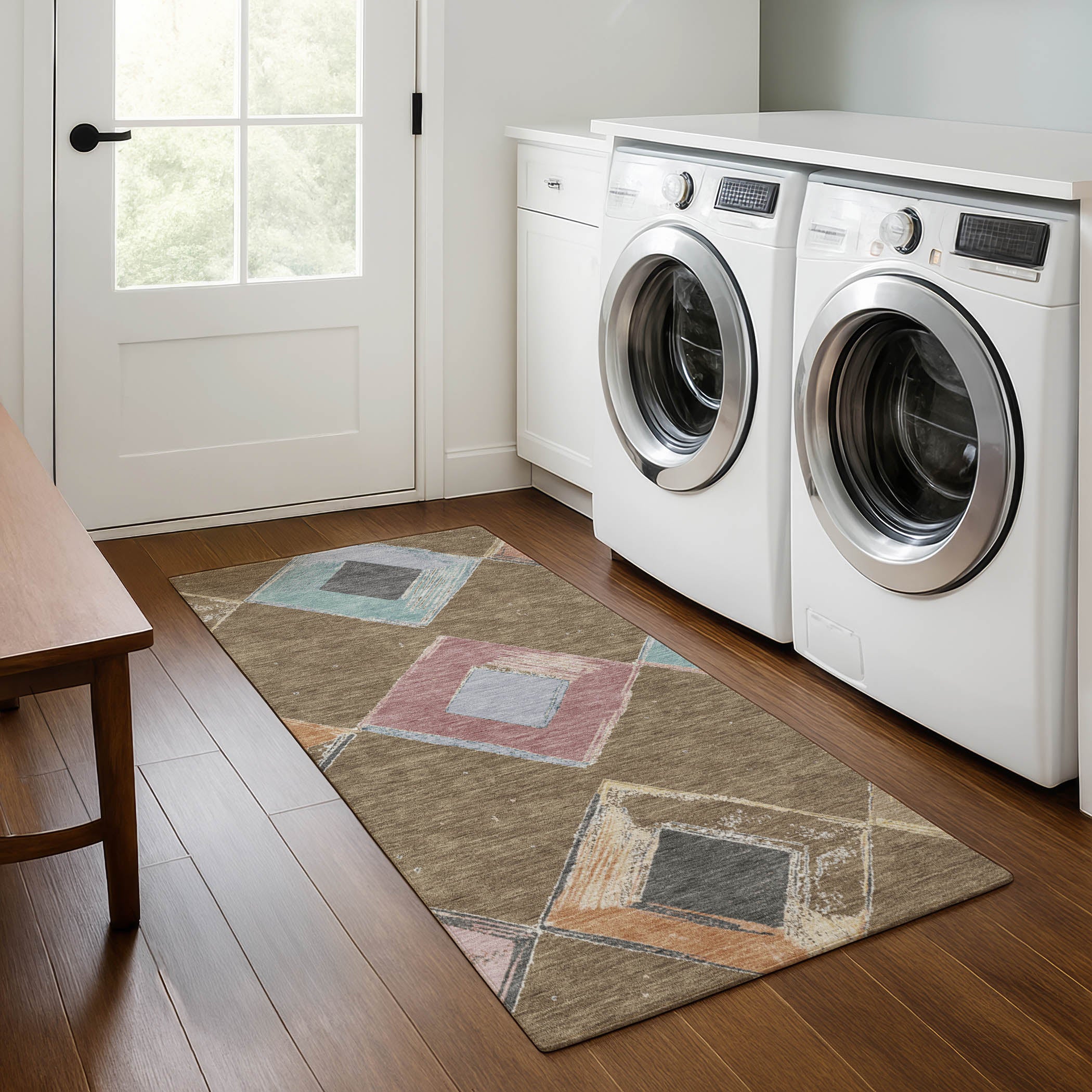 Kotor Machine Washable Transitional Brown Rug 2'3" x 7'6" #shape_Runner
