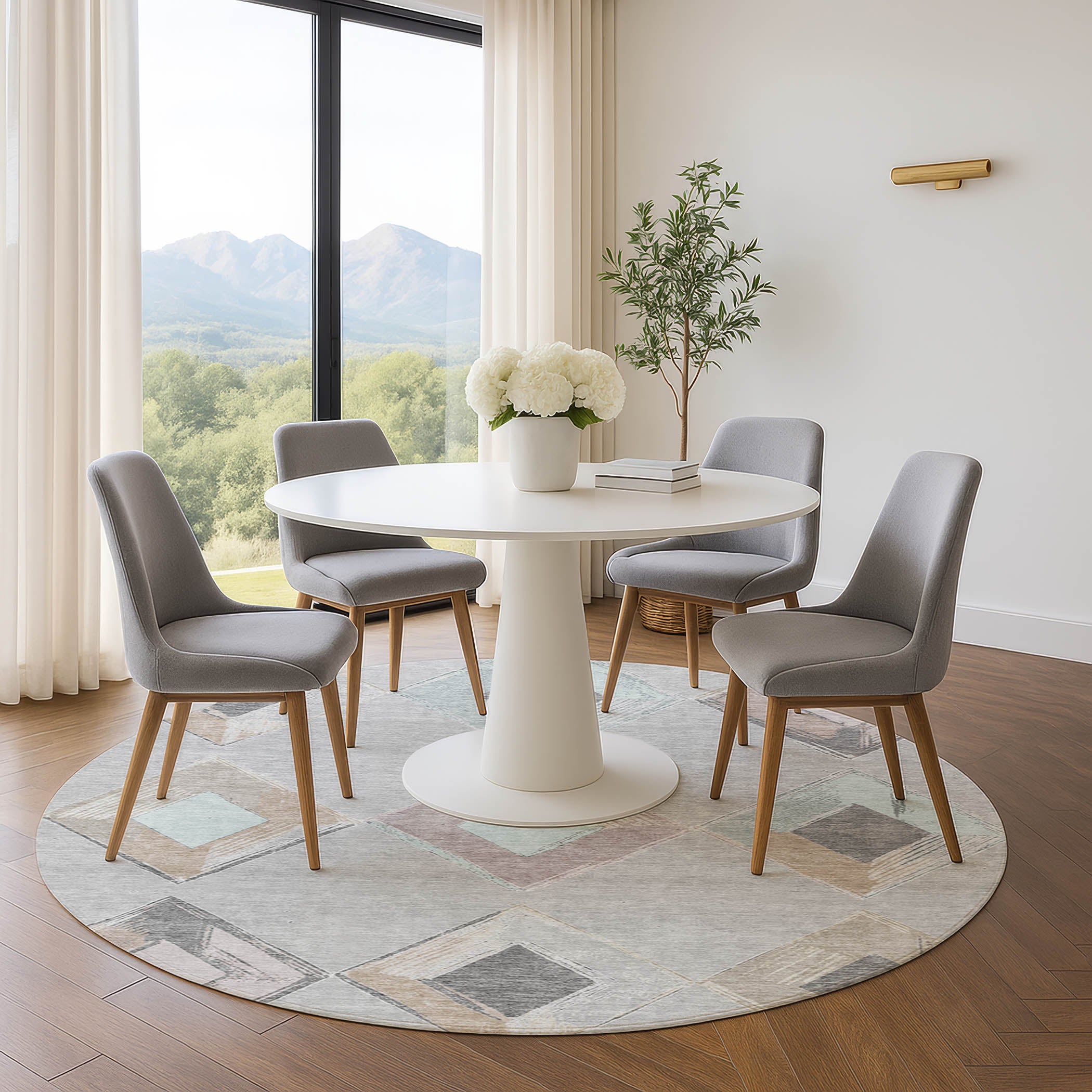 Kotor Machine Washable Transitional Gray Rug 8' x 8' #shape_Round
