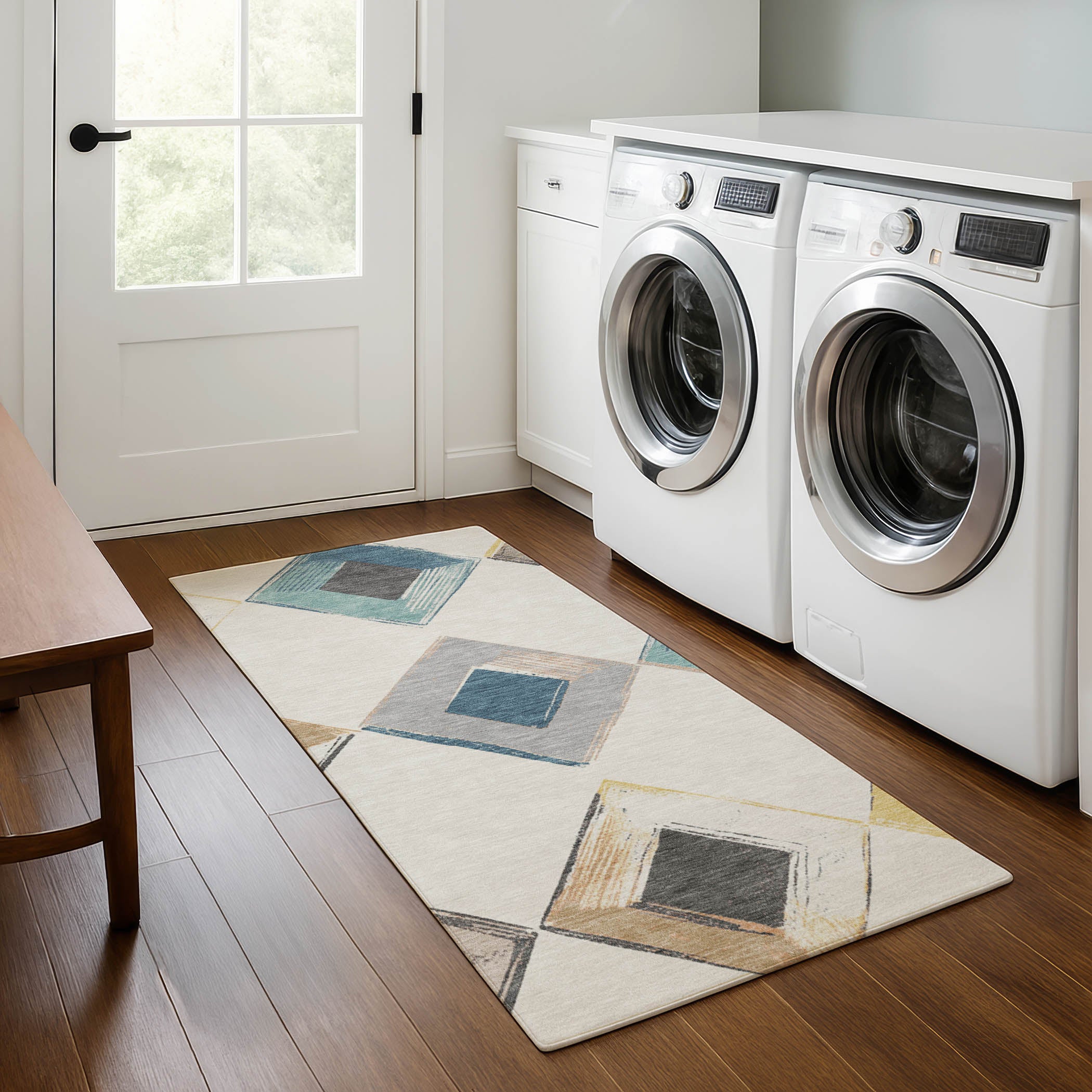Kotor Machine Washable Transitional Ivory Rug 2'3" x 7'6" #shape_Runner