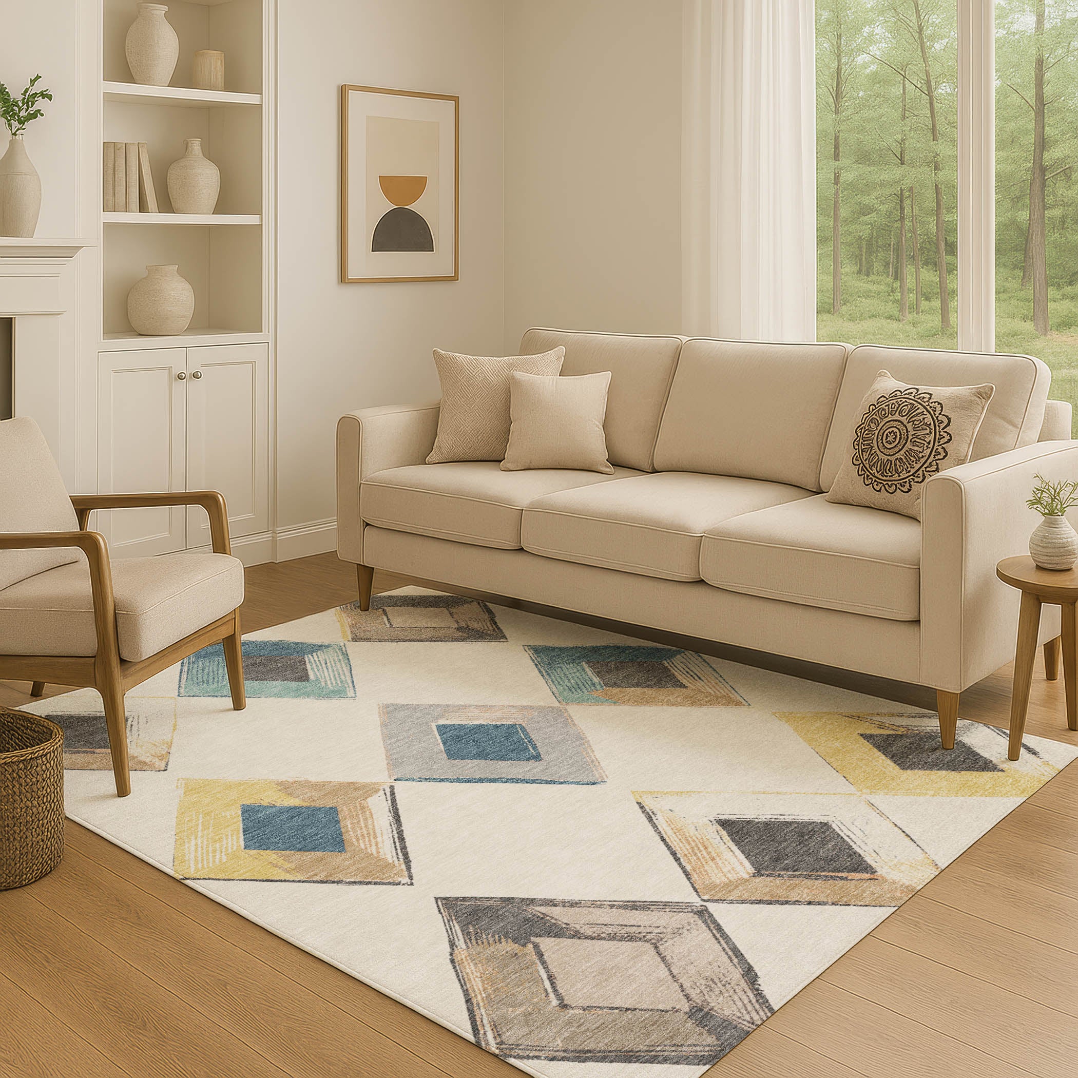 Kotor Machine Washable Transitional Ivory Rug 2'6" x 3'10" #shape_Rectangle