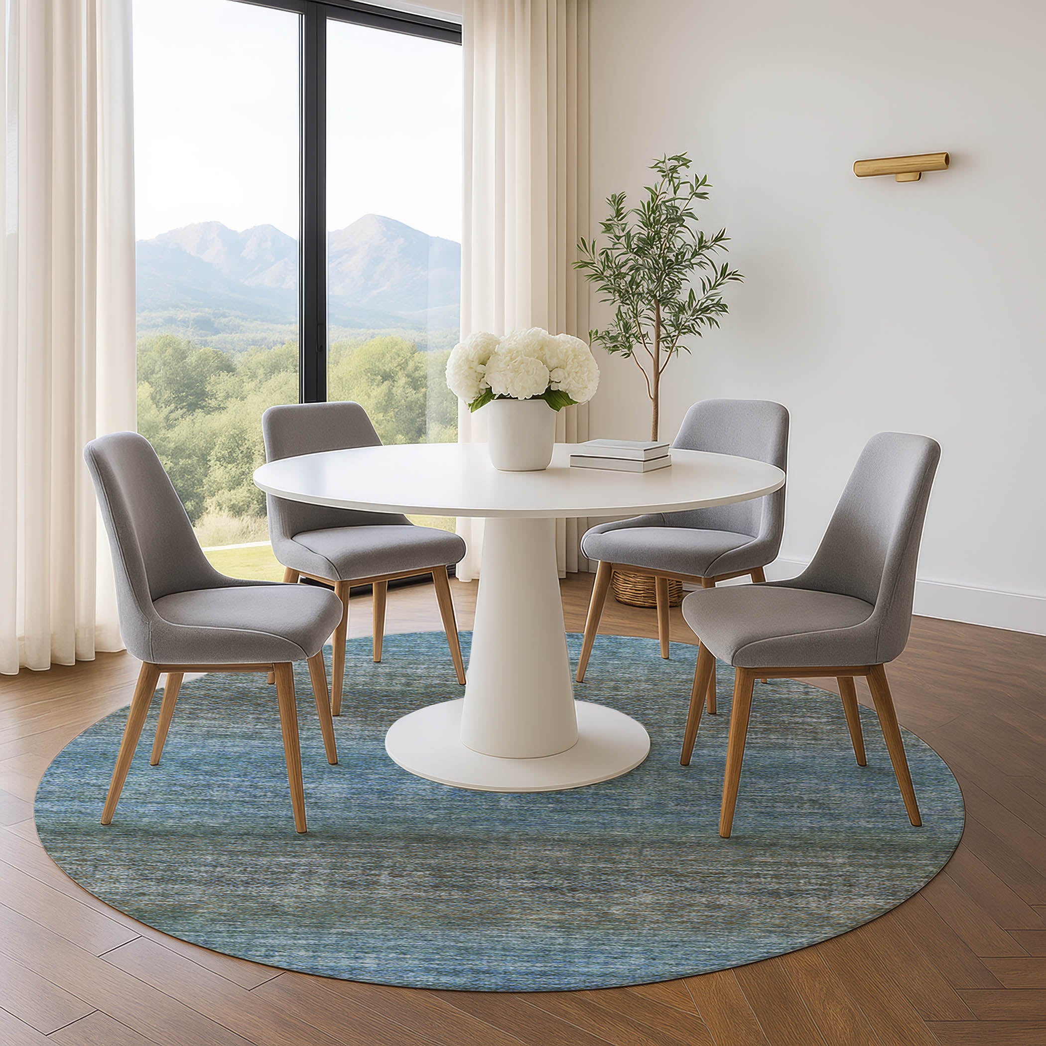 Havana Machine Washable Transitional Blue Rug 8' x 8' #shape_Round