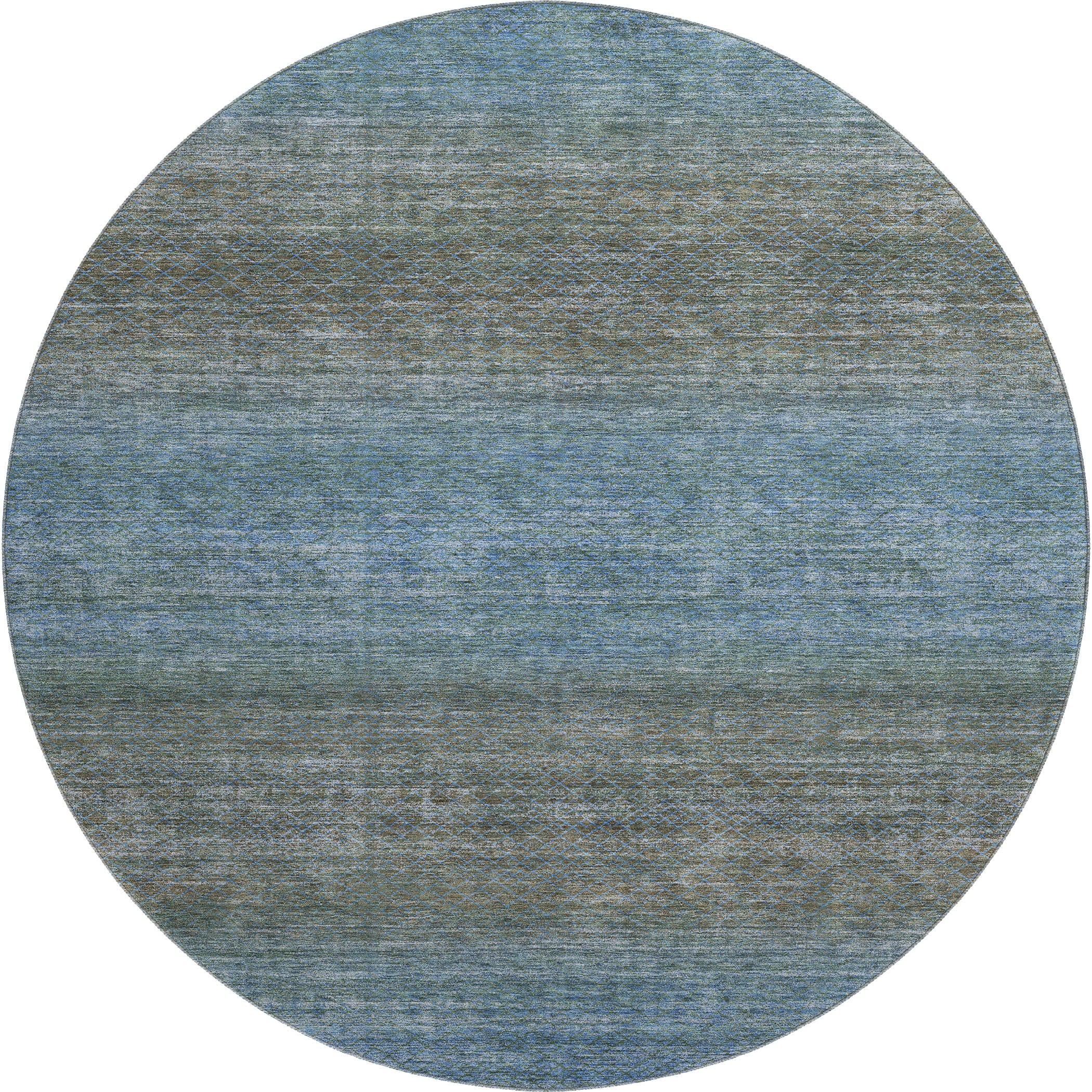 Havana Machine Washable Transitional Blue Rug 8' x 8' #shape_Round