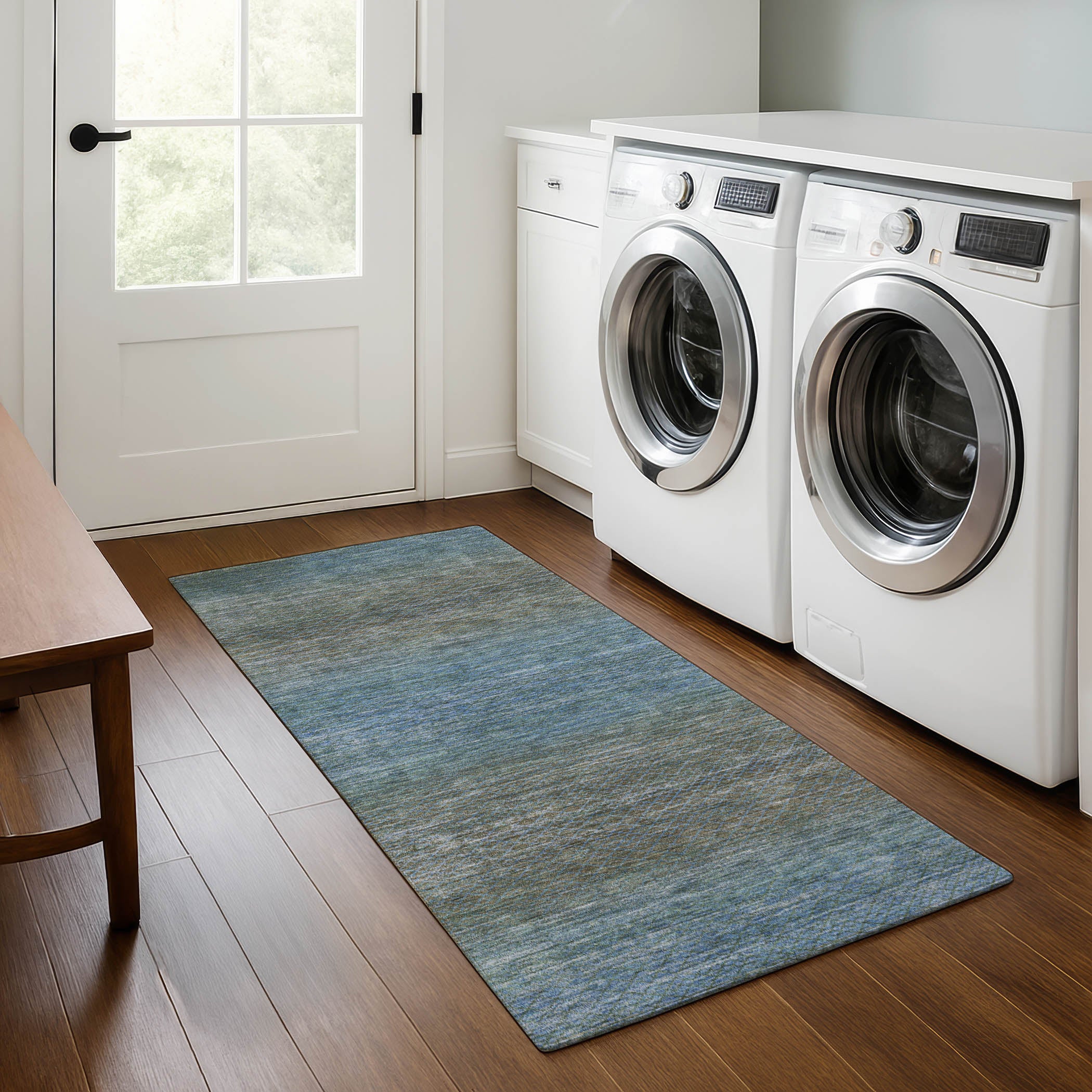 Havana Machine Washable Transitional Blue Rug 2'3" x 7'6" #shape_Runner