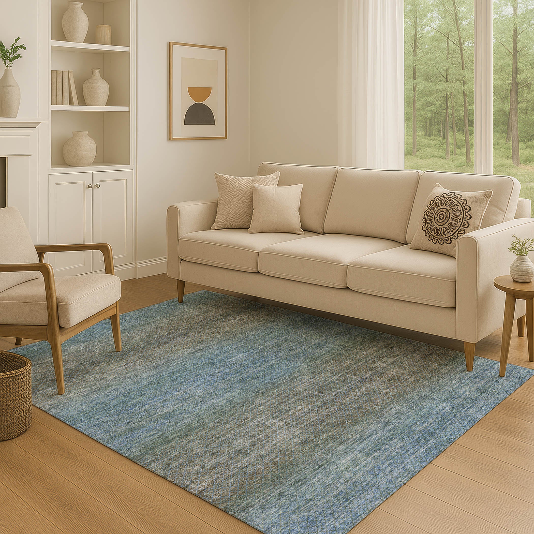 Havana Machine Washable Transitional Blue Rug 2'6" x 3'10" #shape_Rectangle