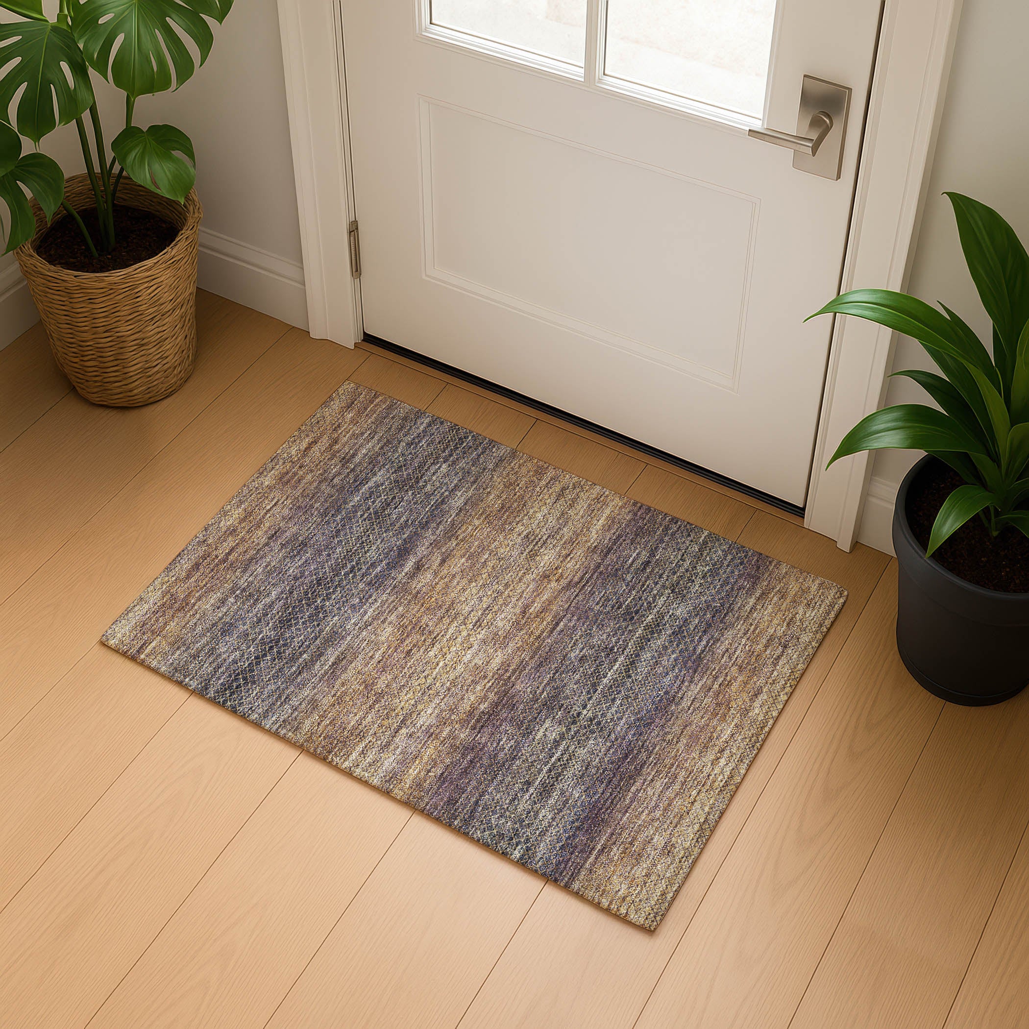 Havana Machine Washable Transitional Eggplant Purple Rug 1'8" x 2'6" #shape_Rectangle