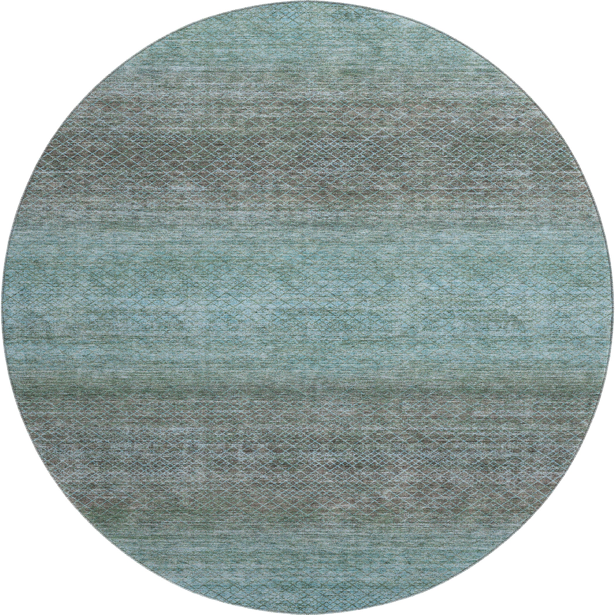 Havana Machine Washable Transitional Teal Rug 8' x 8' #shape_Round