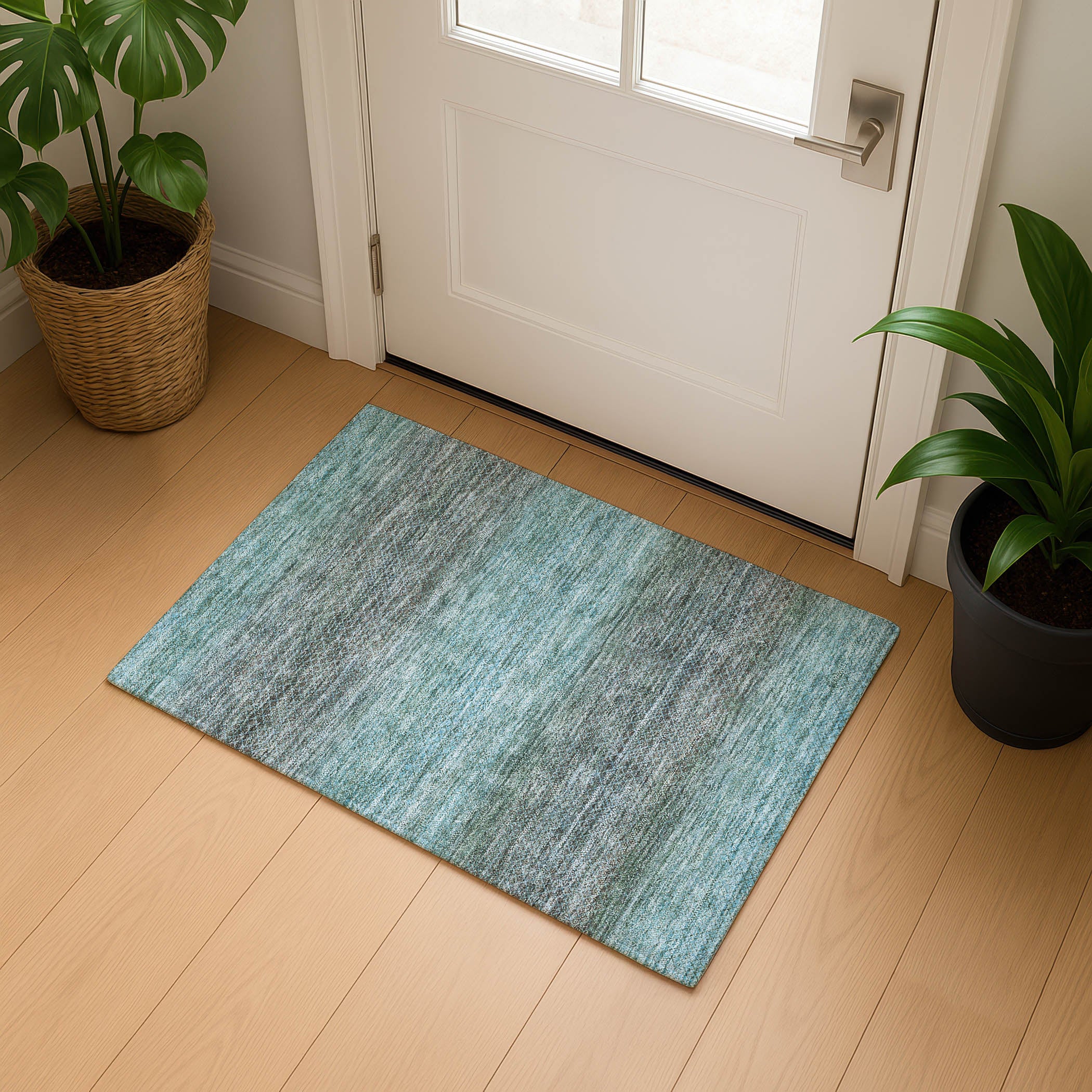Havana Machine Washable Transitional Teal Rug 1'8" x 2'6" #shape_Rectangle