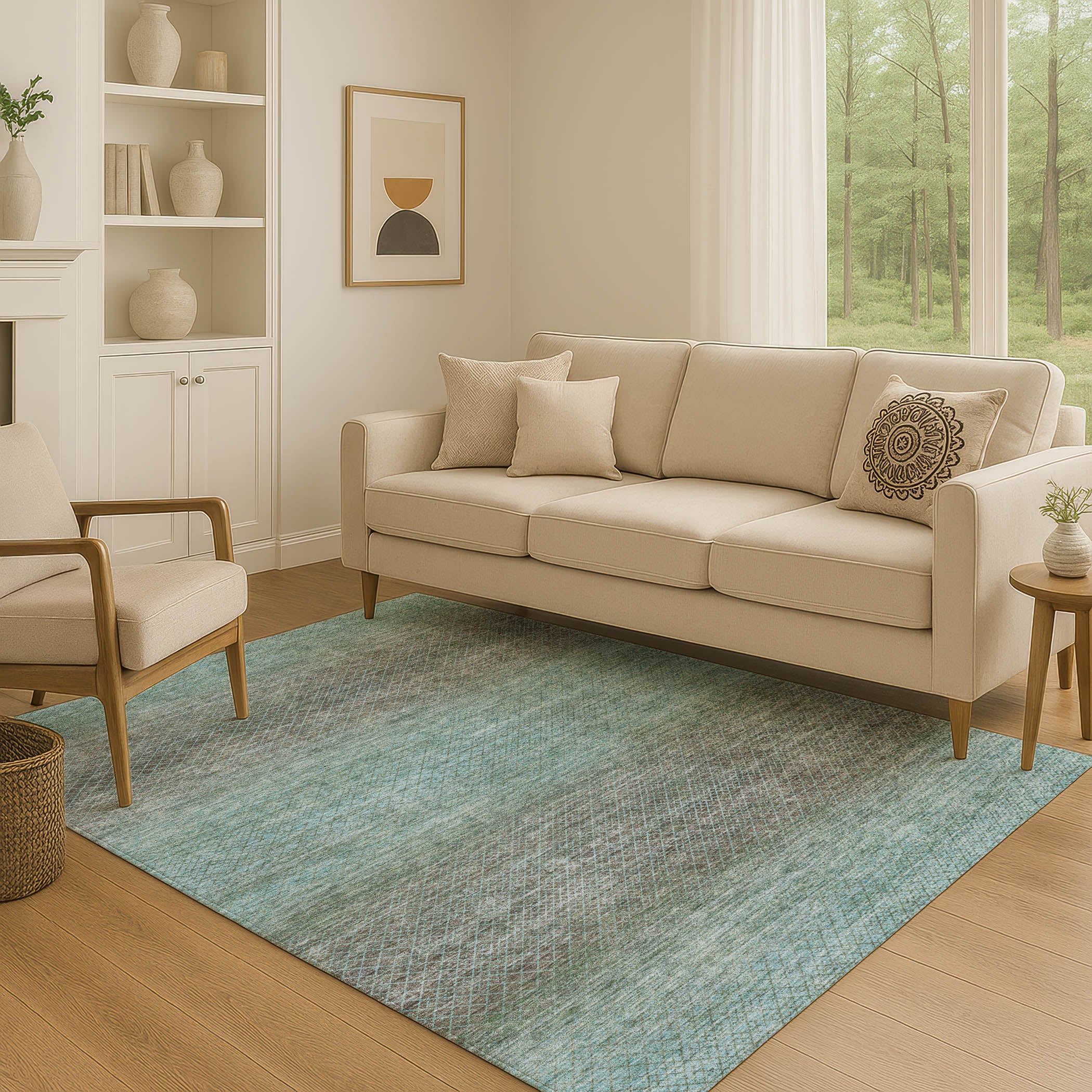 Havana Machine Washable Transitional Teal Rug 2'6" x 3'10" #shape_Rectangle