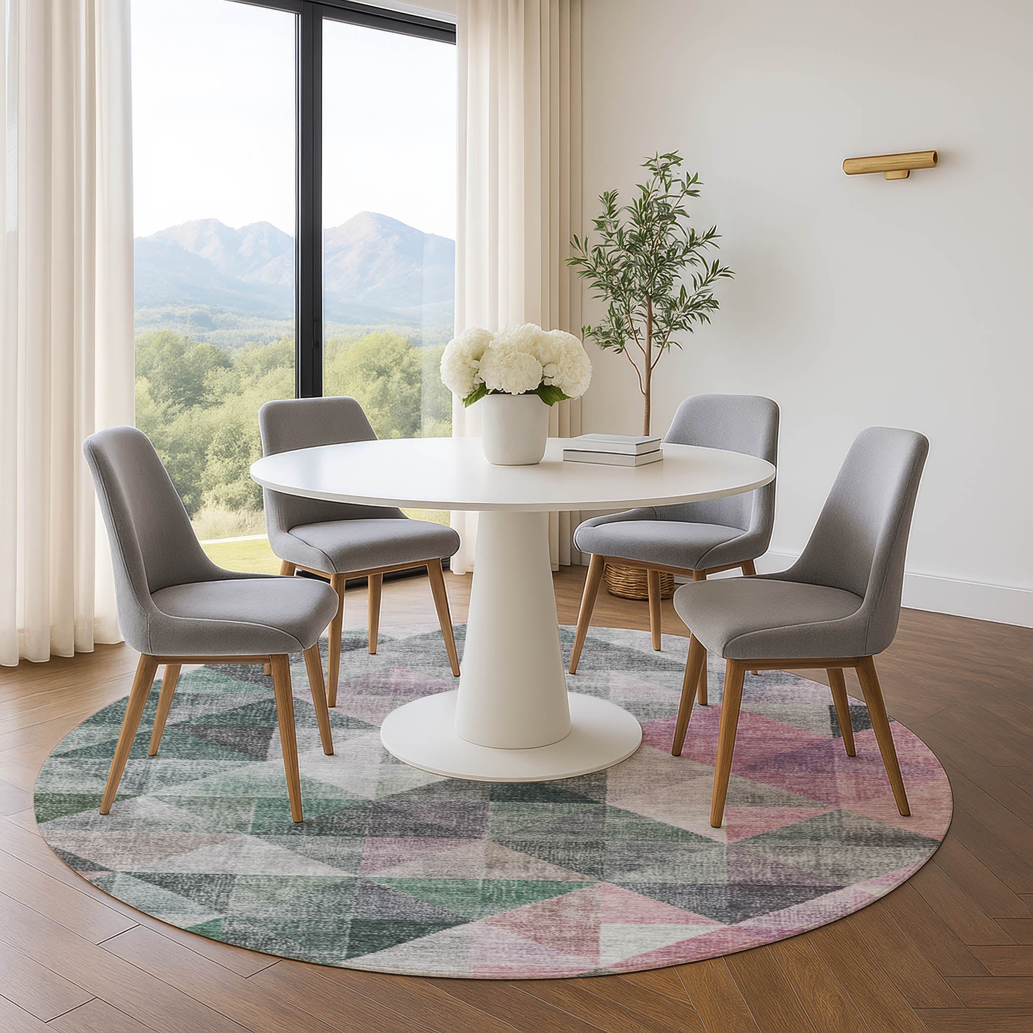 Lisbon Machine Washable Transitional Blush Pink Rug 8' x 8' #shape_Round