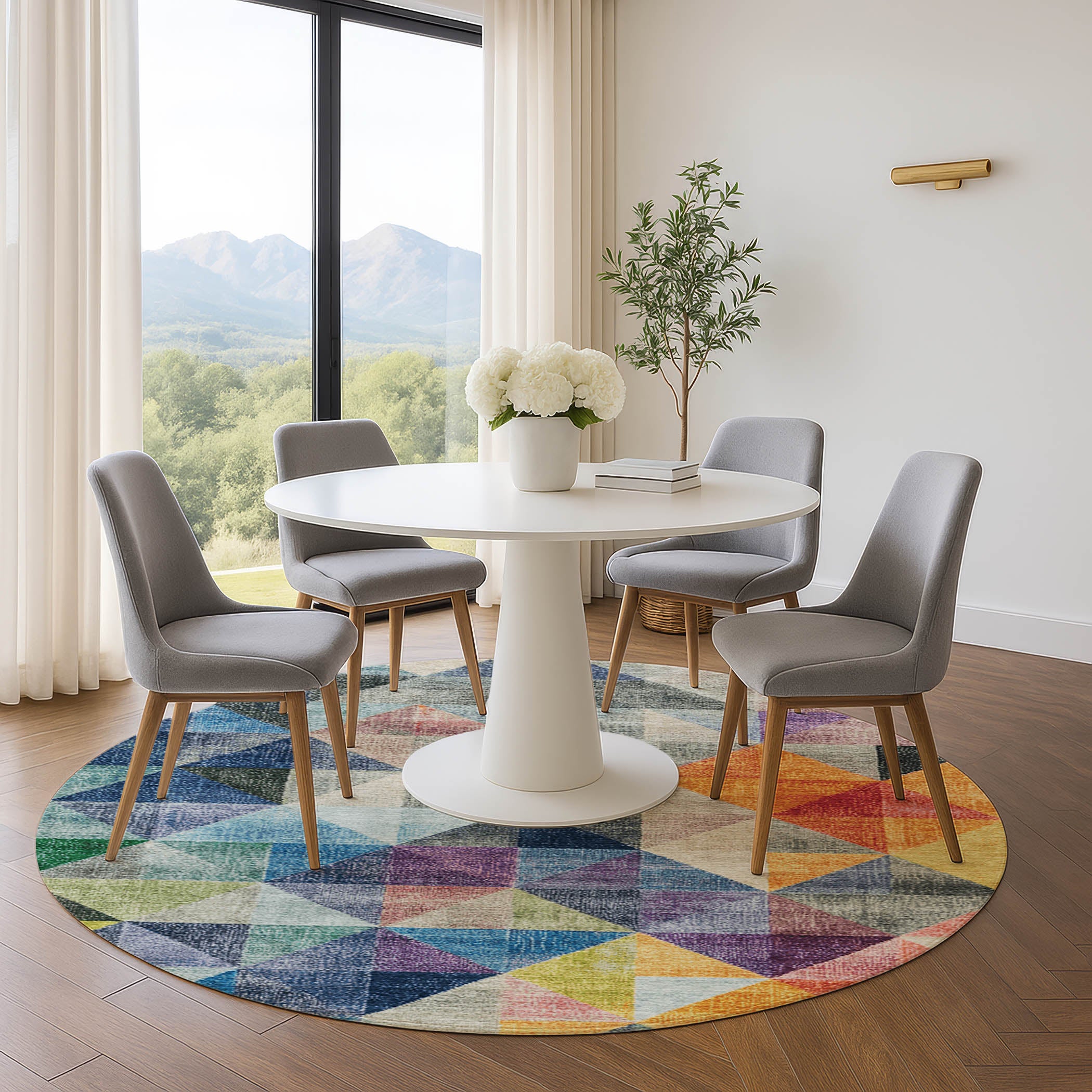 Lisbon Machine Washable Transitional Putty Ivory Rug 8' x 8' #shape_Round