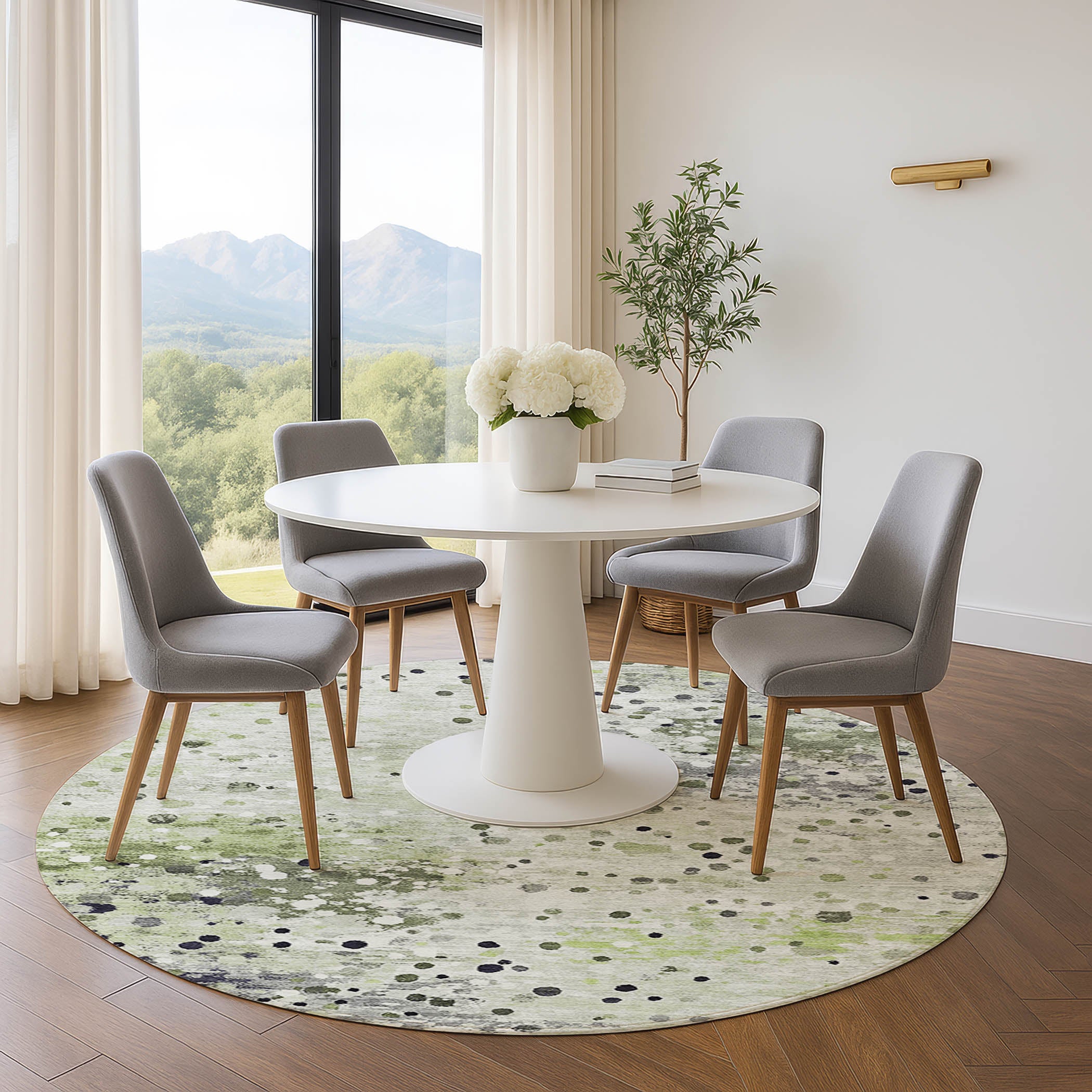 Prague Machine Washable Transitional Aloe Green Rug 8' x 8' #shape_Round