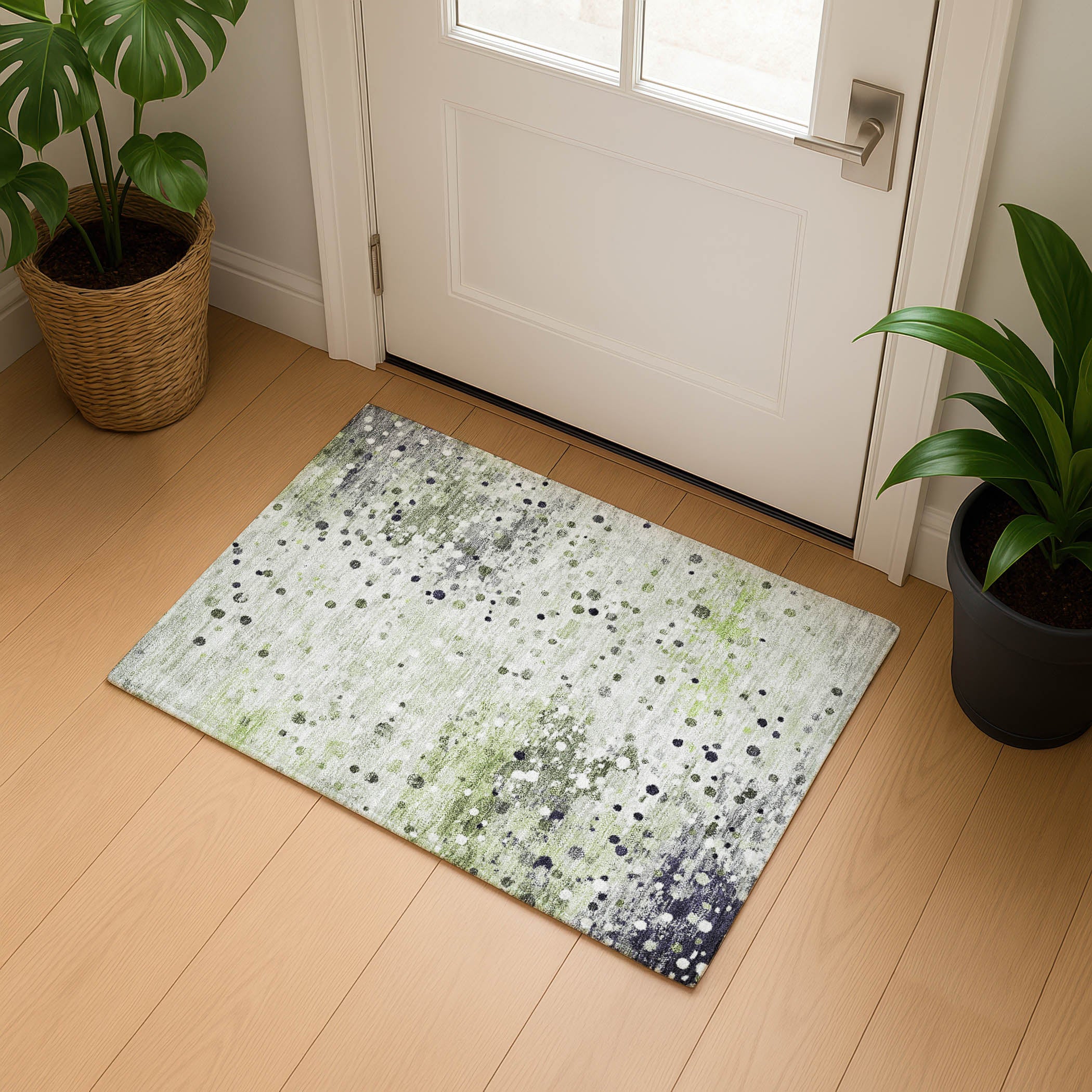 Prague Machine Washable Transitional Aloe Green Rug 1'8" x 2'6" #shape_Rectangle