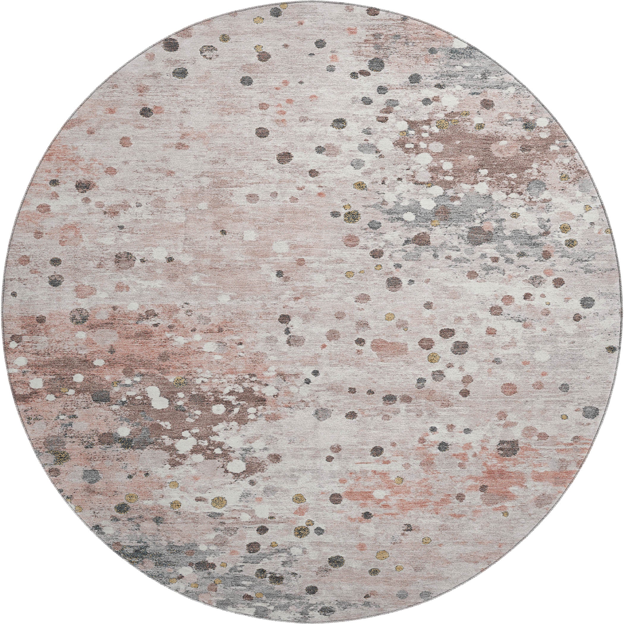 Prague Machine Washable Transitional Salmon Orange Rug 8' x 8' #shape_Round