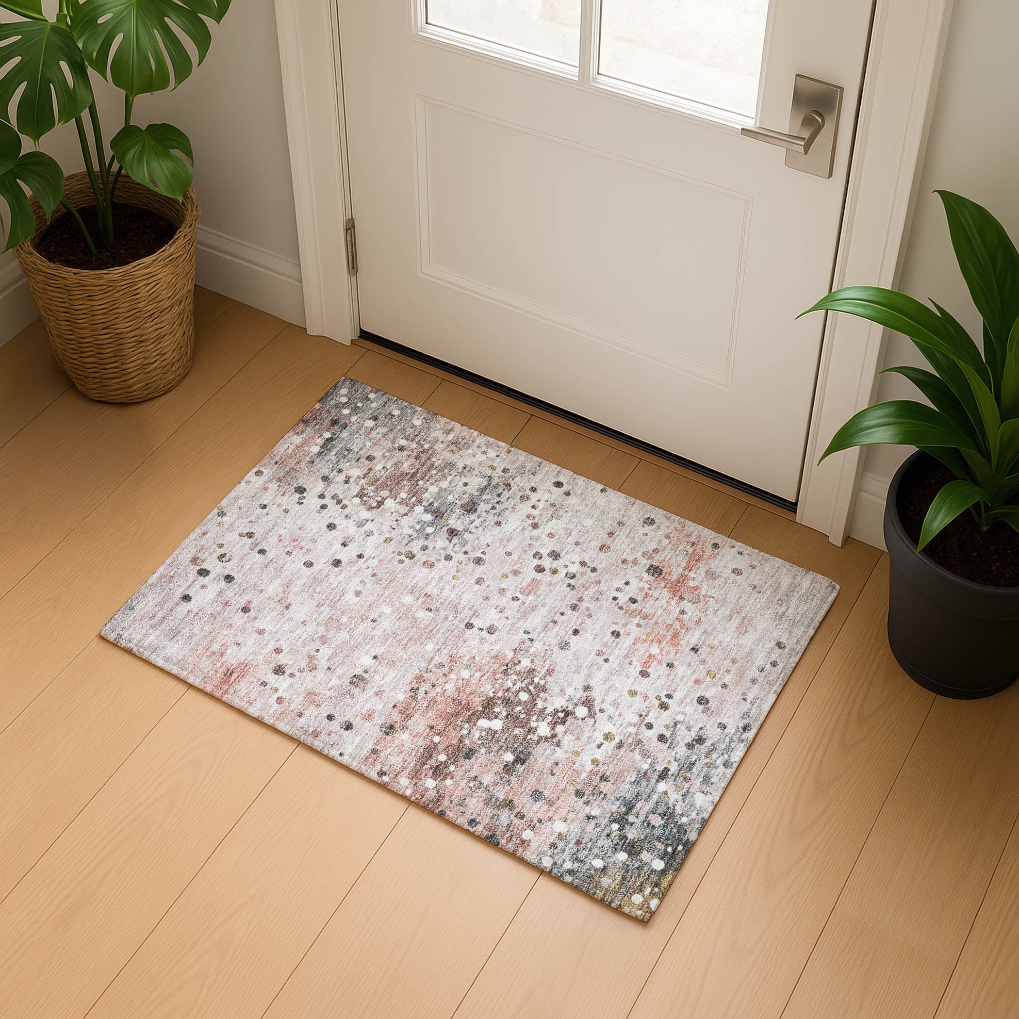 Prague Machine Washable Transitional Salmon Orange Rug 1'8" x 2'6" #shape_Rectangle