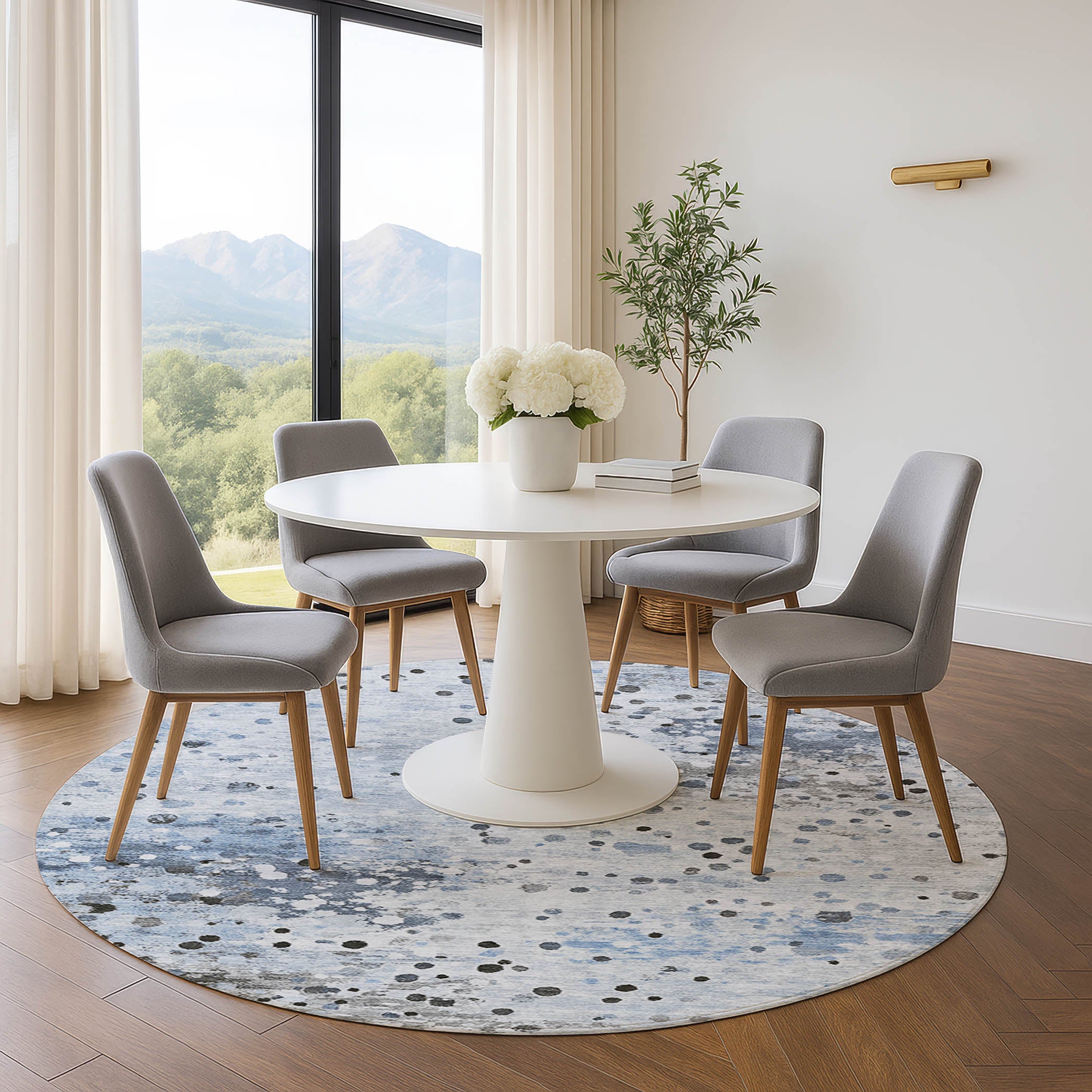 Prague Machine Washable Transitional Sky Blue Rug 8' x 8' #shape_Round