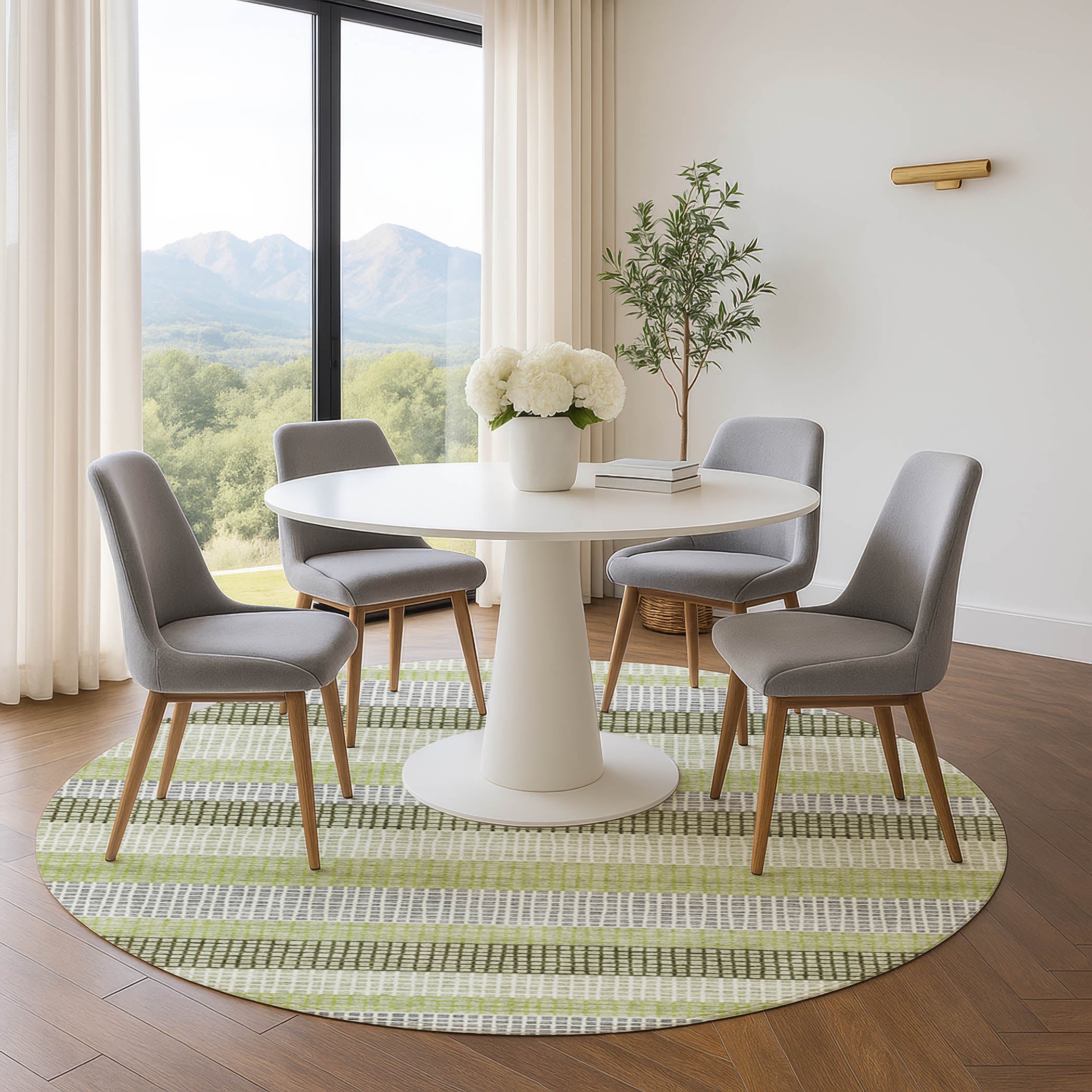 Queenstown Machine Washable Transitional Aloe Green Rug 8' x 8' #shape_Round