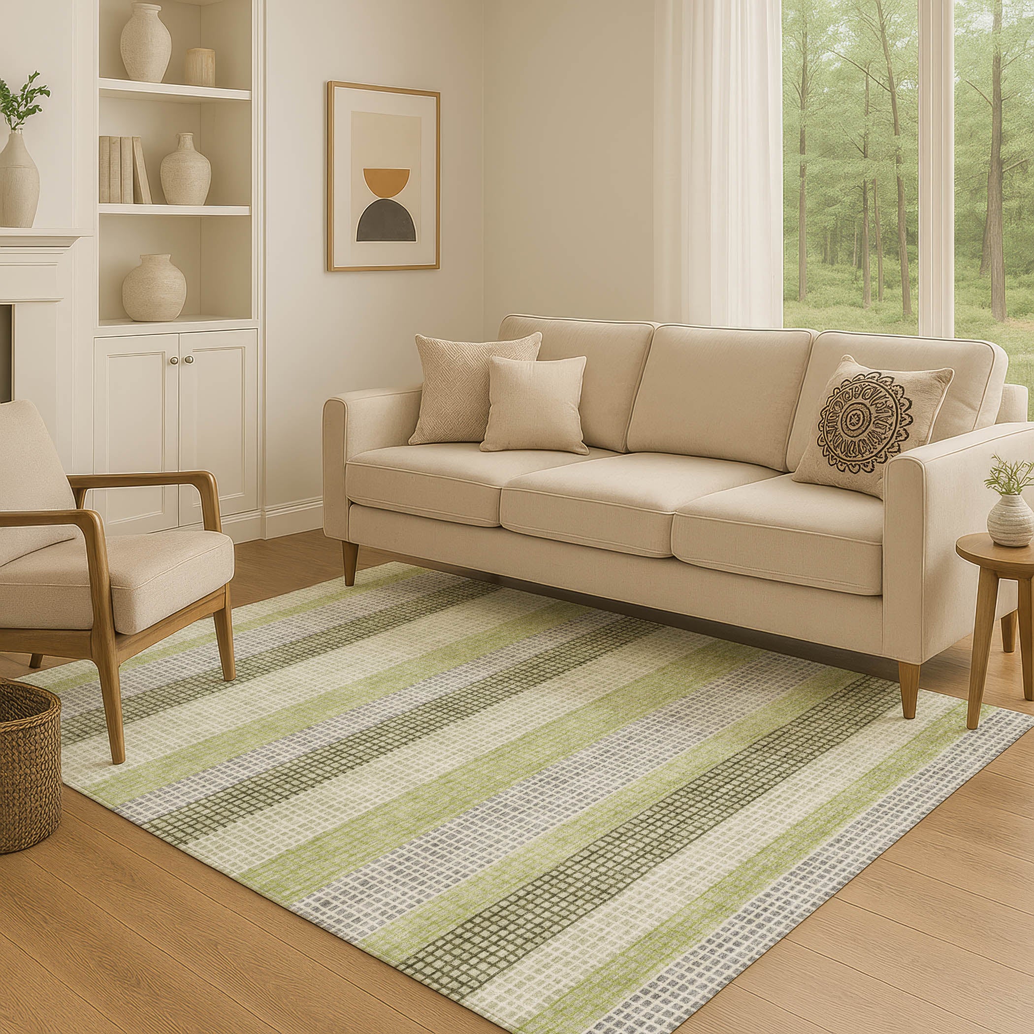 Queenstown Machine Washable Transitional Aloe Green Rug 2'6" x 3'10" #shape_Rectangle