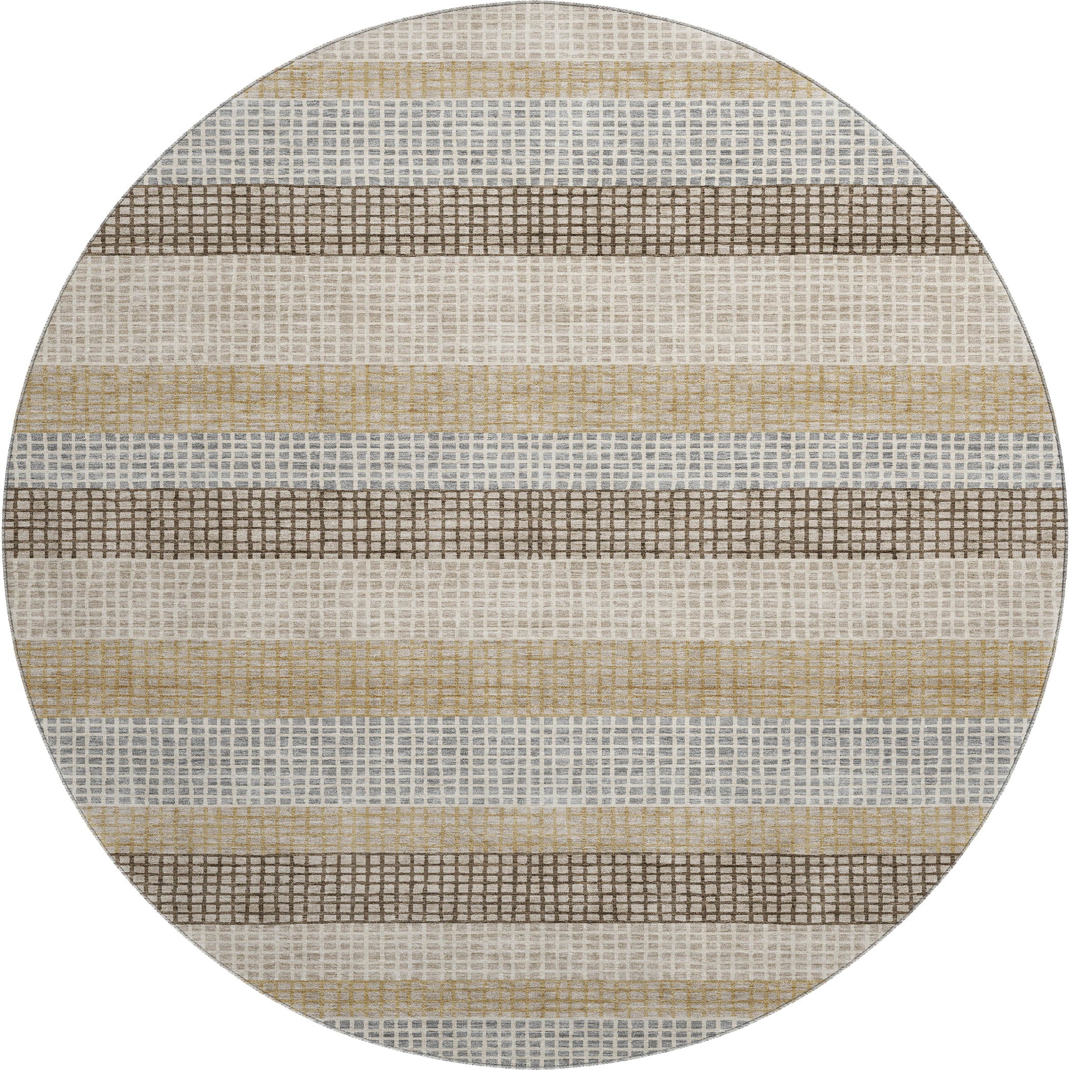 Queenstown Machine Washable Transitional Beige Brown Rug 8' x 8' #shape_Round