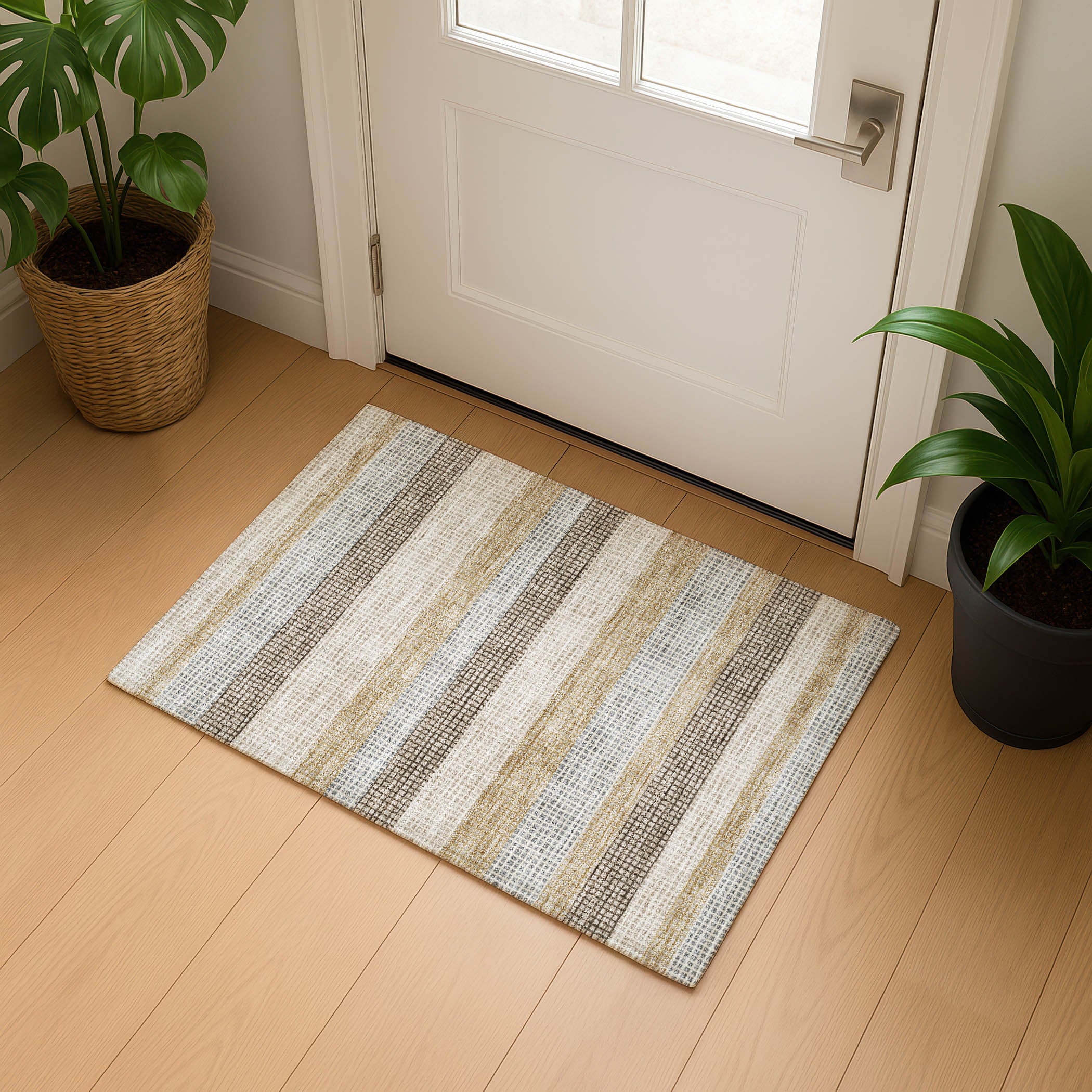 Queenstown Machine Washable Transitional Beige Brown Rug 1'8" x 2'6" #shape_Rectangle